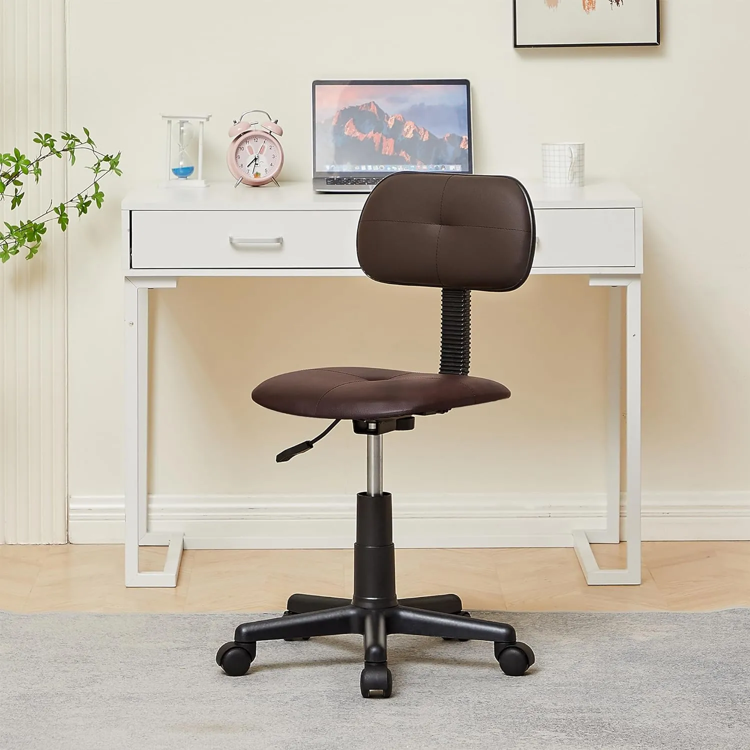 VECELO Armless Home Office Chair Low-Back Height Adjustable Stools