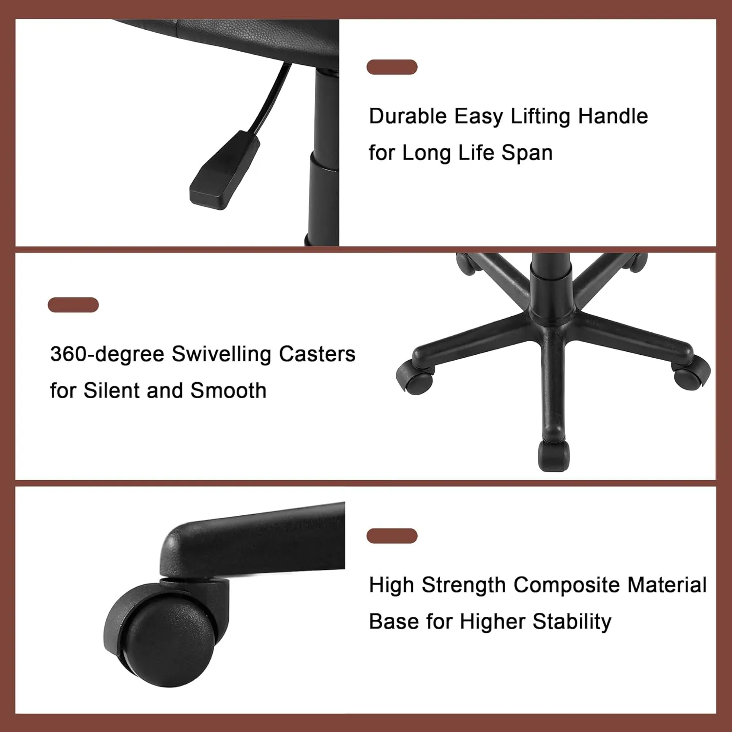 VECELO Armless Home Office Chair Low-Back Height Adjustable Stools