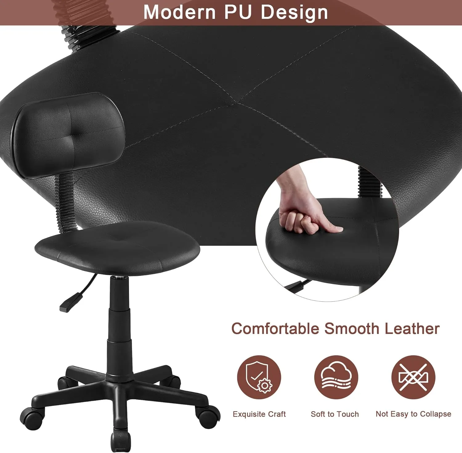 VECELO Armless Home Office Chair Low-Back Height Adjustable Stools