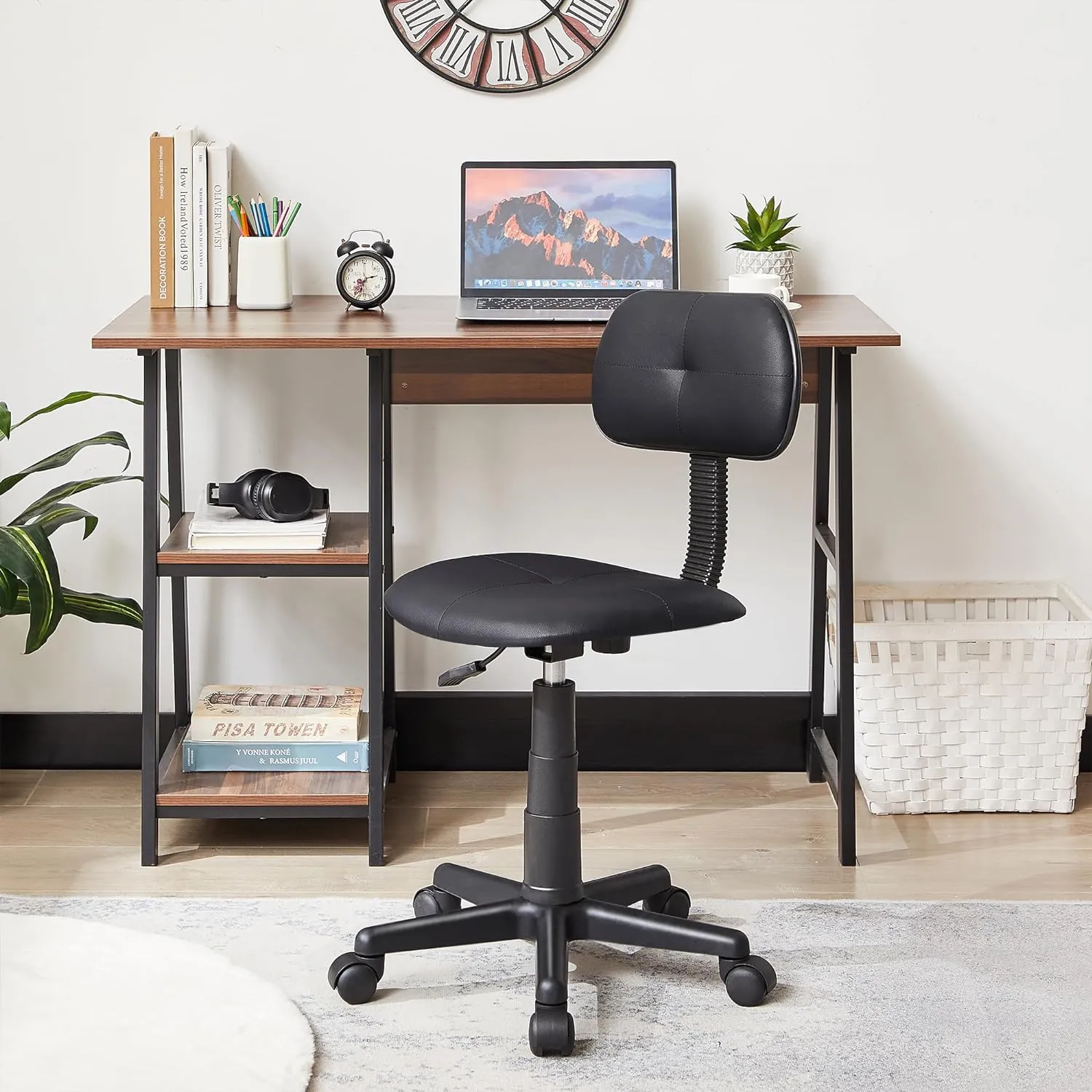 VECELO Armless Home Office Chair Low-Back Height Adjustable Stools
