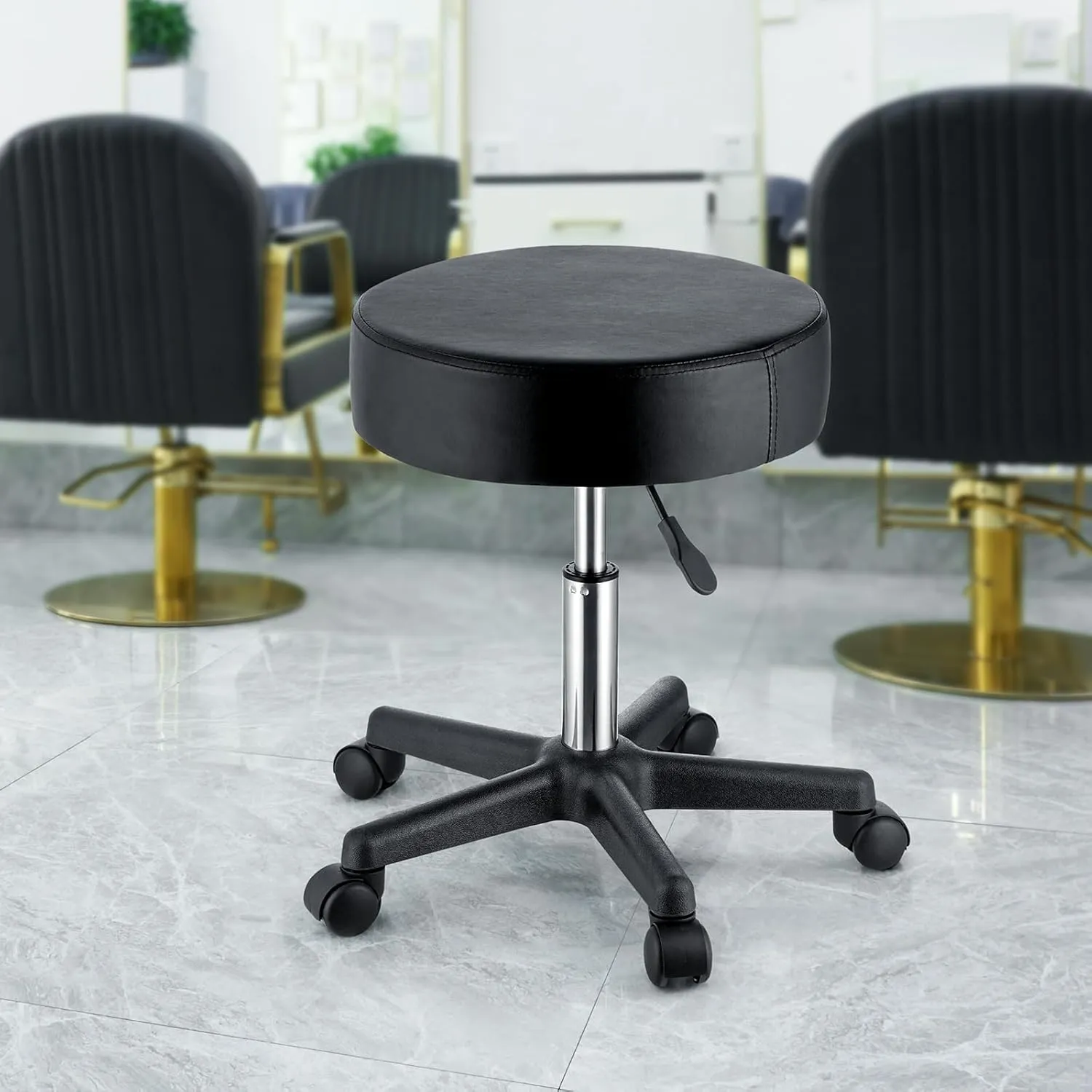 VEVOR Rolling Stools with Wheels, 400 LBS Weight Capacity Adjustable Height Stool with Ultra-Thick Seat Cushion, Swivel Stools Chair for Salon, Bar, Home, Office, Tatoo, Medical, Massage, Black