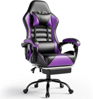 Video Game Chair for Adults, Computer Chair Gaming Chairs for Kids, Adjustable Lumbar Pillow Headrest Office Desk Chair Gamer Chair with Footrest, Purple
