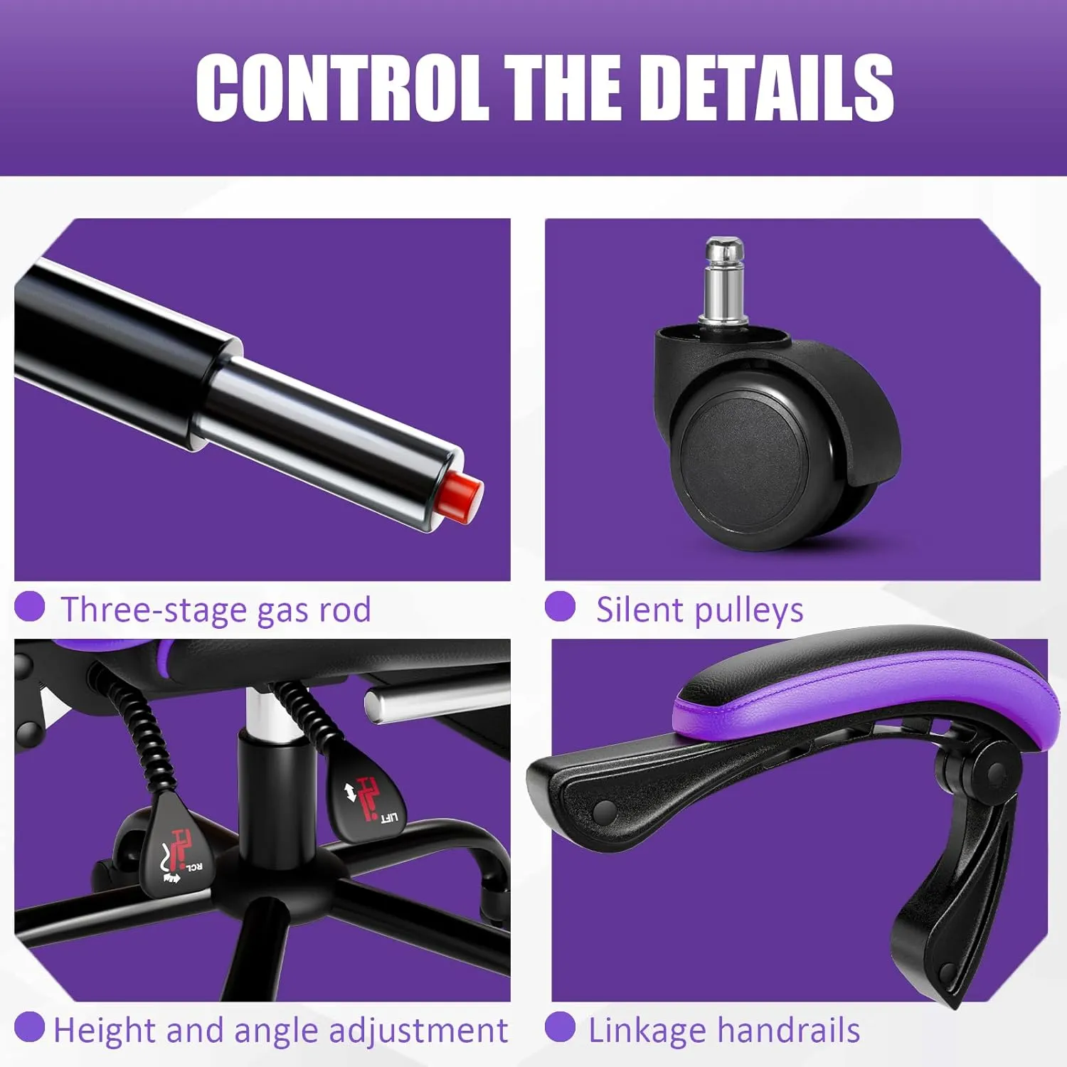 Video Game Chair for Adults, Computer Chair Gaming Chairs for Kids, Adjustable Lumbar Pillow Headrest Office Desk Chair Gamer Chair with Footrest, Purple