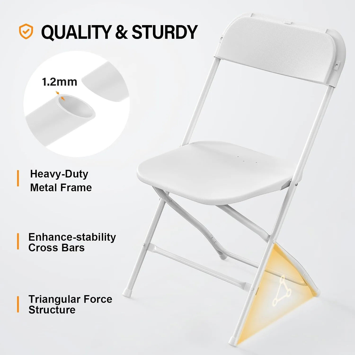 VINGLI 20 Pack White Plastic Folding Chair, Indoor Outdoor Portable Stackable Commercial Seat with Steel Frame 350lb. Capacity for Events Office Wedding Party Picnic Kitchen Dining