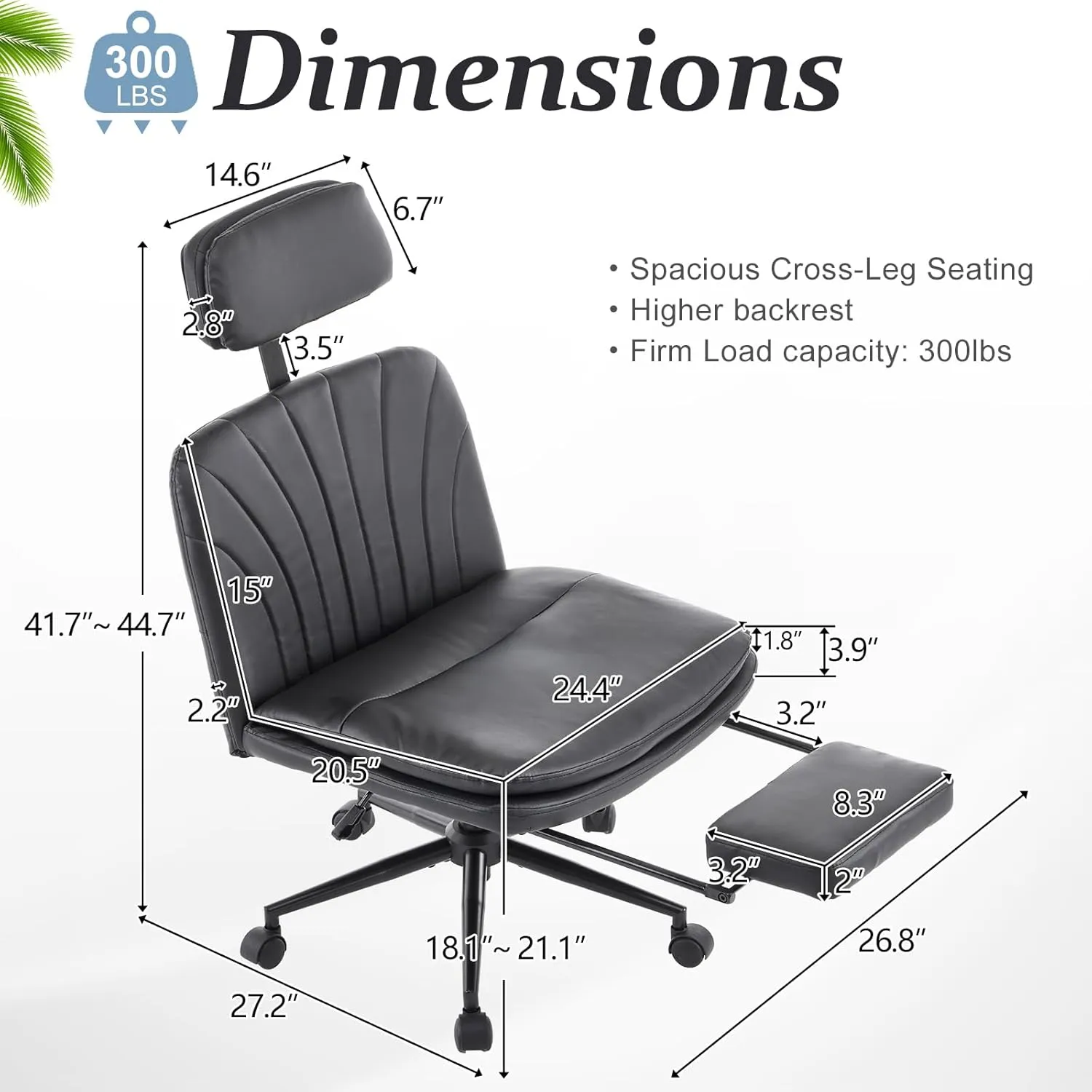 VINGLI Criss Cross Office Chair,PU Leather Computer Chair,Dual-Use with/no Wheels,Comfy High Back Lumbar Support Desk Chair,360 Degree Swivel Chair with Headrest/Footrest Pedal, Black