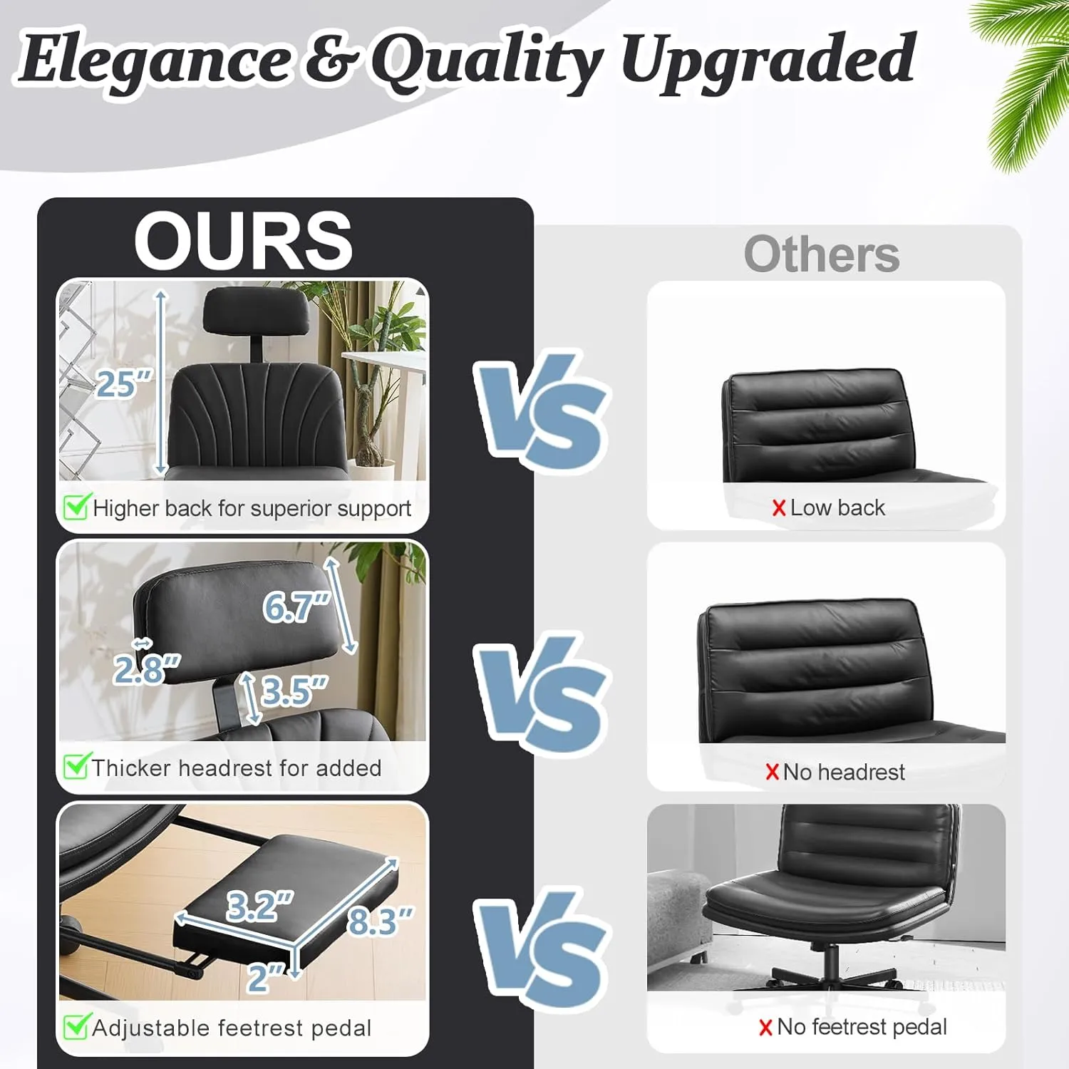 VINGLI Criss Cross Office Chair,PU Leather Computer Chair,Dual-Use with/no Wheels,Comfy High Back Lumbar Support Desk Chair,360 Degree Swivel Chair with Headrest/Footrest Pedal, Black