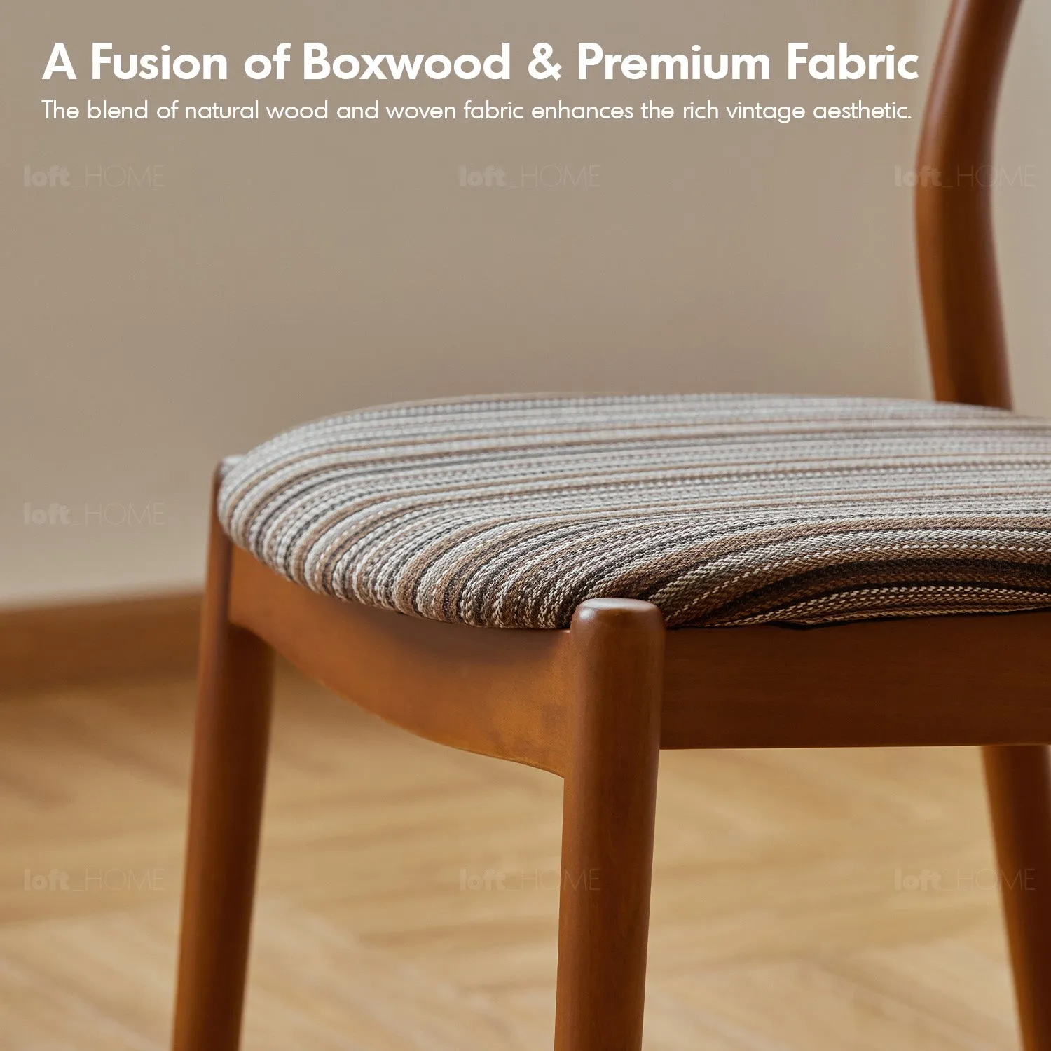 Vintage Boxwood Mix Weave Fabric Cushion Stackable Dining Chair TRUFFLE