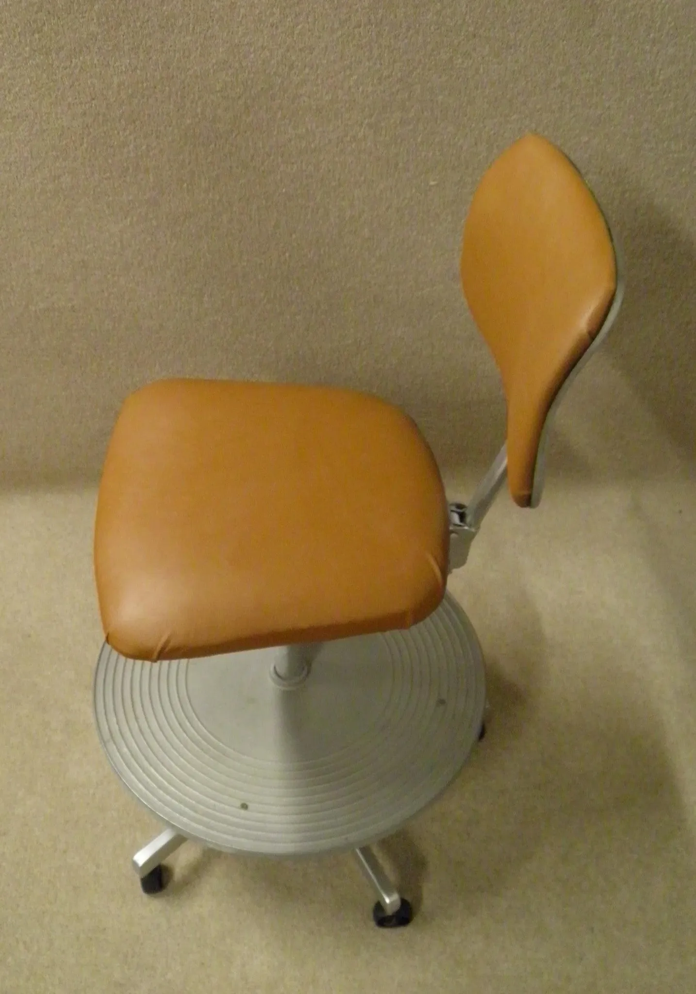 Vintage Revolving Leather And Steel Draughtsman's Chair