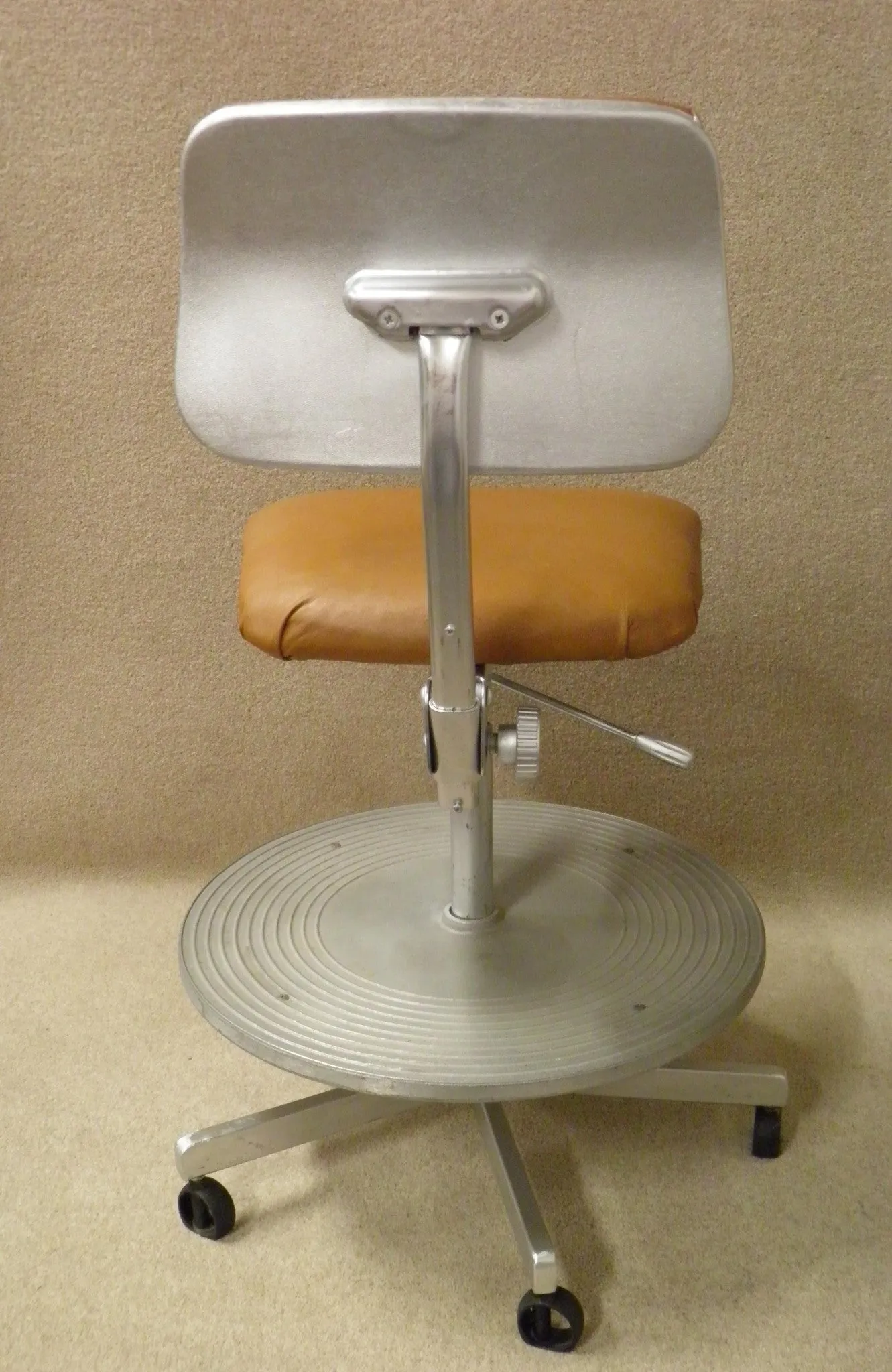 Vintage Revolving Leather And Steel Draughtsman's Chair