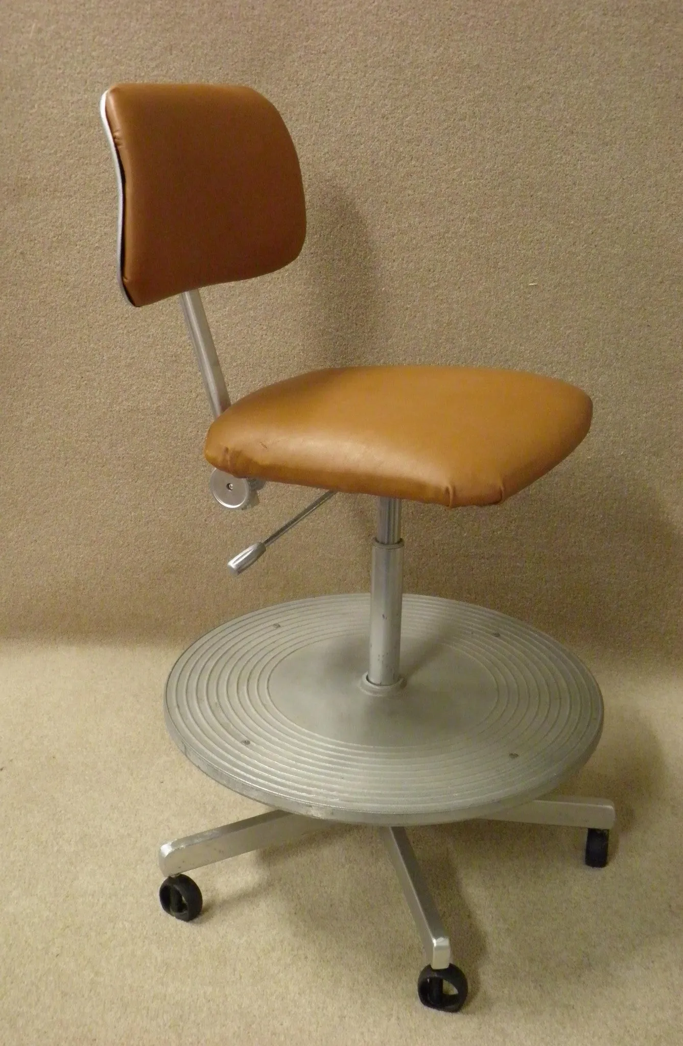 Vintage Revolving Leather And Steel Draughtsman's Chair