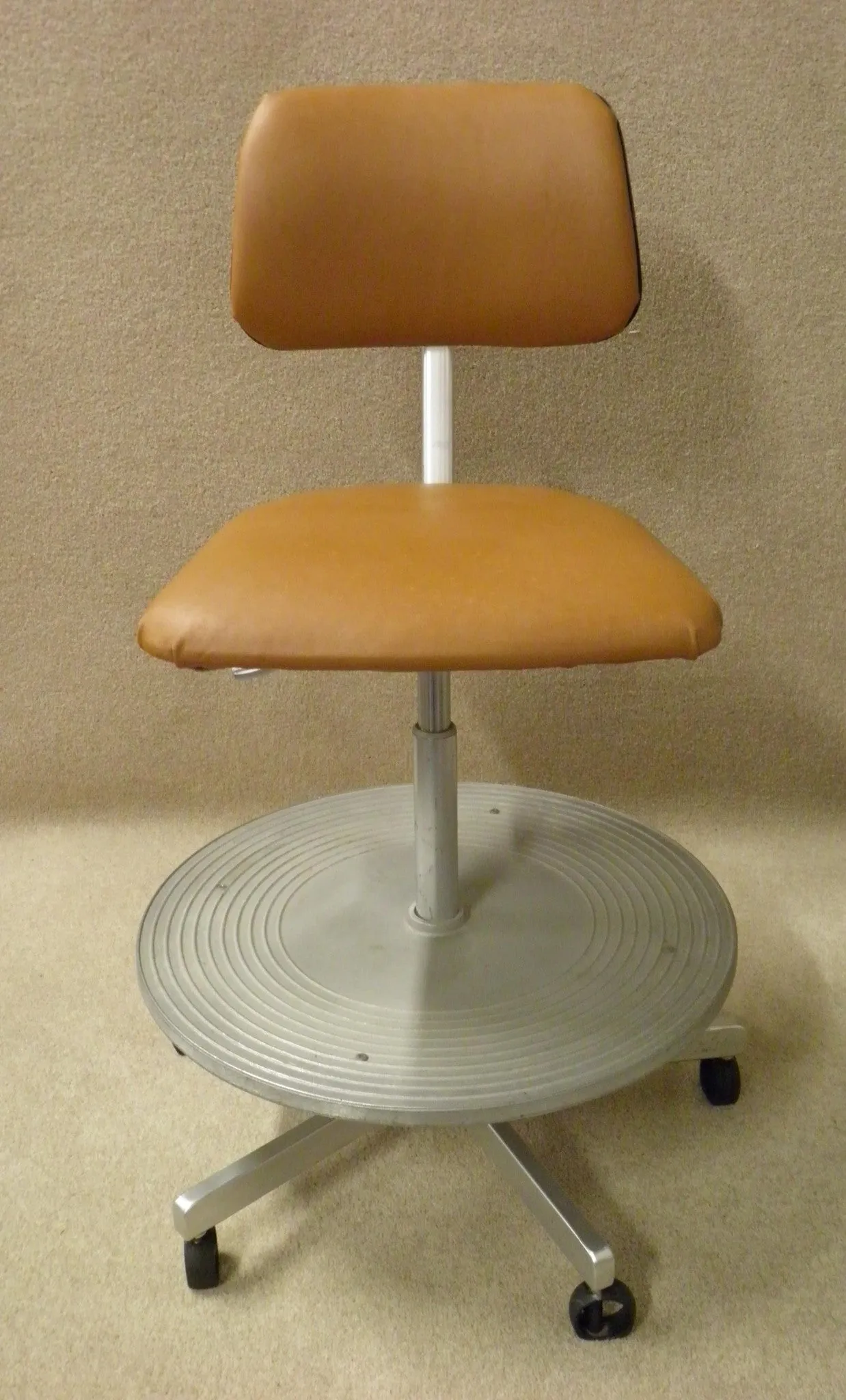 Vintage Revolving Leather And Steel Draughtsman's Chair
