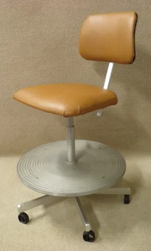 Vintage Revolving Leather And Steel Draughtsman's Chair