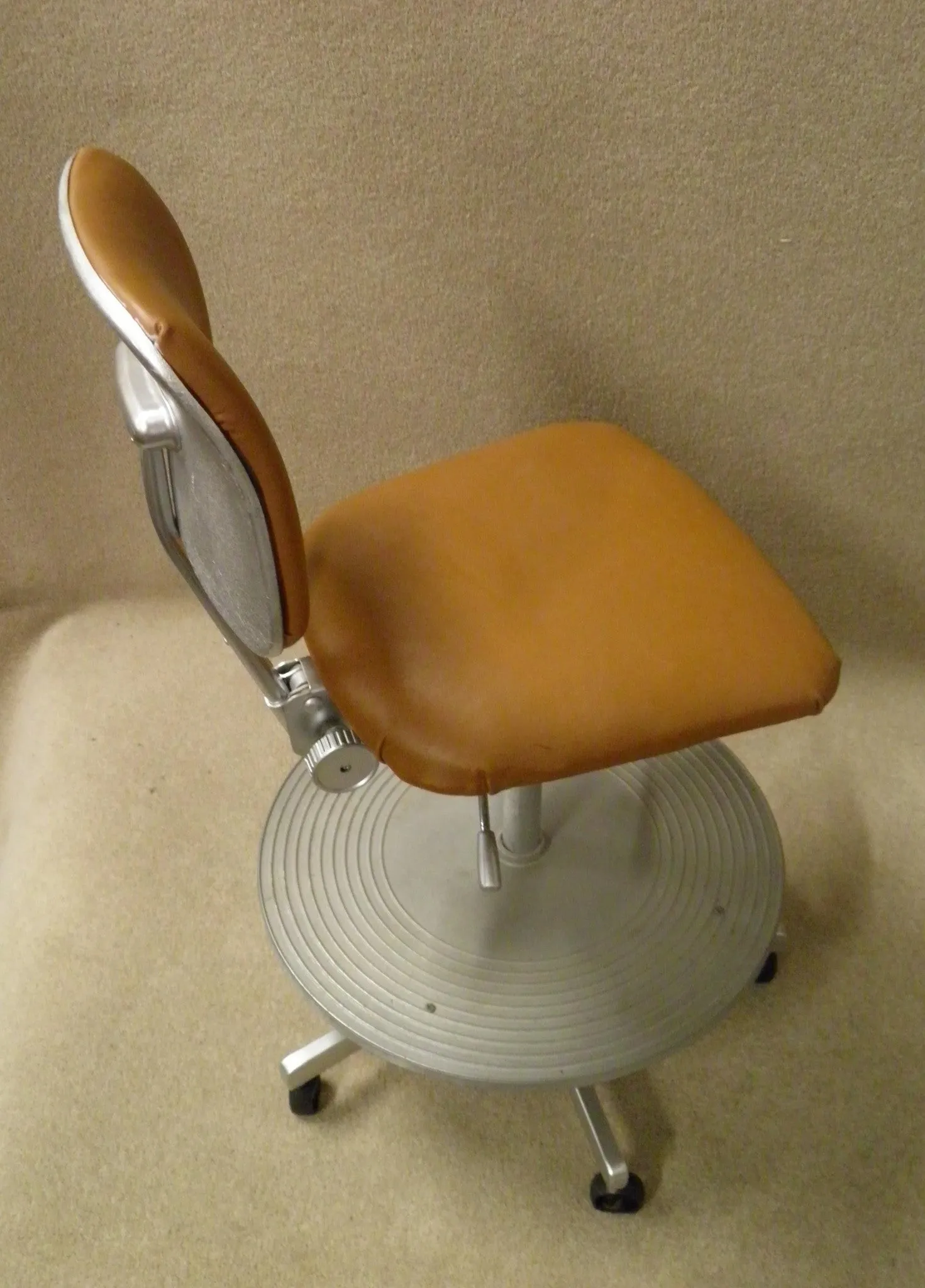 Vintage Revolving Leather And Steel Draughtsman's Chair