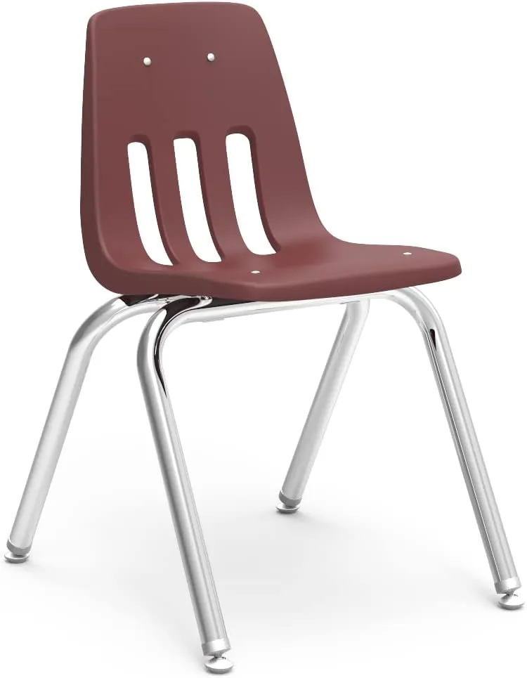 Virco 9016 School Chair, 16" Seat Height (8 Chairs) for Students 3rd to 4th Grade, Ideal for Classrooms and Institutions, Stackable Chrome Frame - Wine