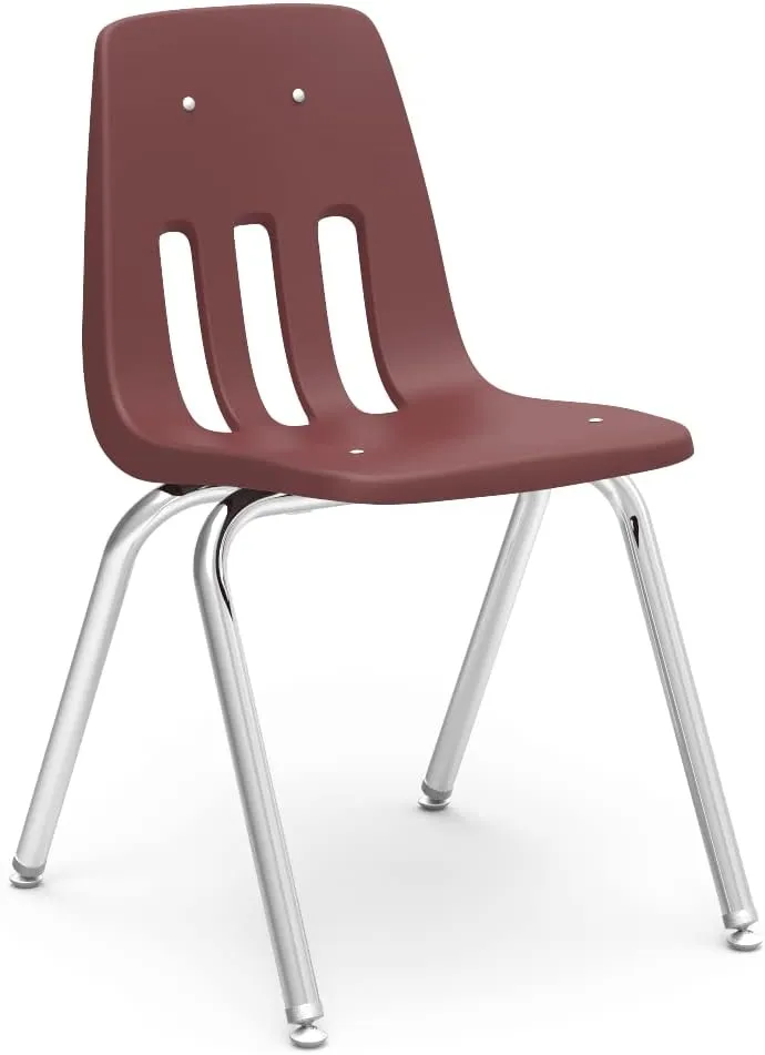 Virco 9018 School Chair, 18" Seat Height for Students 5th Grade - Adult, Ideal for Classrooms and Institutions, Stackable Chrome Frame - Wine (4 Chairs)