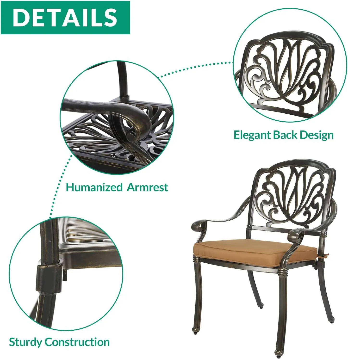 VIVIJASON 9-Piece Patio Furniture Dining Set, Rust-Free Cast Aluminum Outdoor Conversation Set, Include 8 Cushioned Chairs & 61" Round Dining Table with 31" Lazy Susan, Umbrella Hole, Khaki