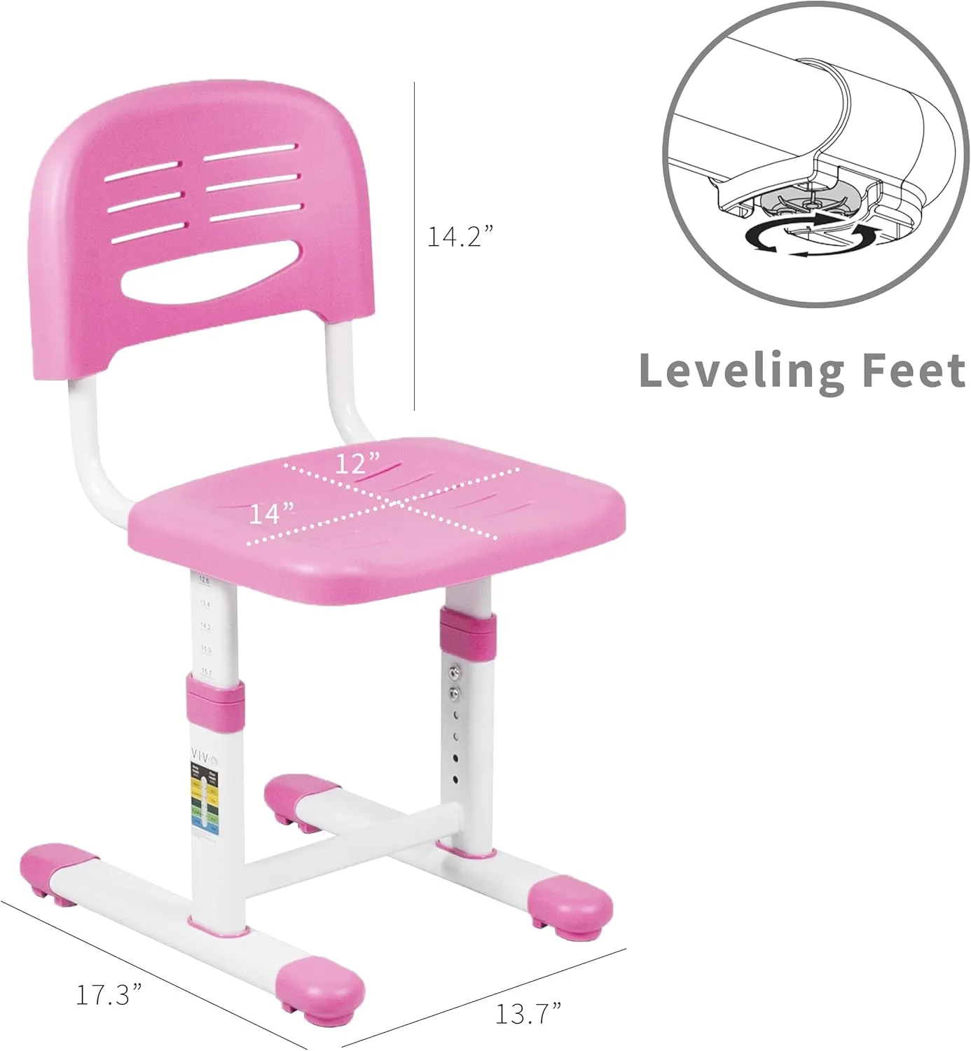 VIVO Height Adjustable Kids' Desk Chair, Chair Only, Multifunctional Interactive Workstation for School Study or Play, Children's Ergonomic Seat with Back, Pink, DESK-V201P-CH