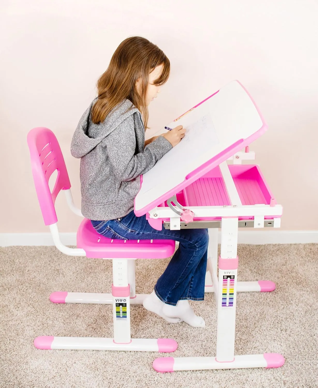 VIVO Height Adjustable Kids' Desk Chair, Chair Only, Multifunctional Interactive Workstation for School Study or Play, Children's Ergonomic Seat with Back, Pink, DESK-V201P-CH