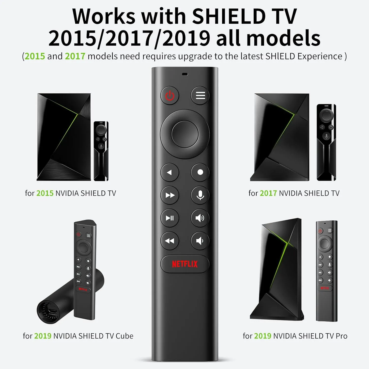 Voice Replacement Remote Control for NVIDIA Shield TV and NVIDIA Shield TV Pro 2015 2017 2019 All Models with Backlit Buttons Motion-Activated Customizable Menu Buttons IR Blaster Function