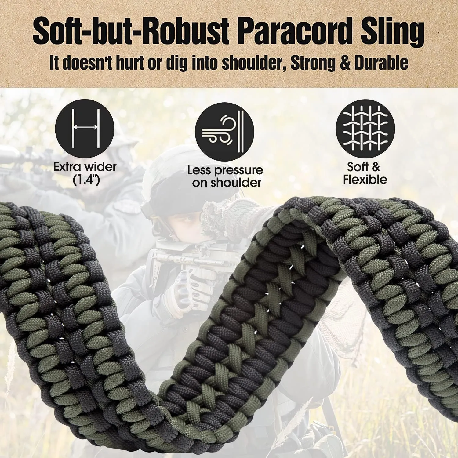 VVAAGG 2 Point QD Sling Adjustable 550 Paracord Sling with Metal Hook and QD Sling Swivels for Hunting
