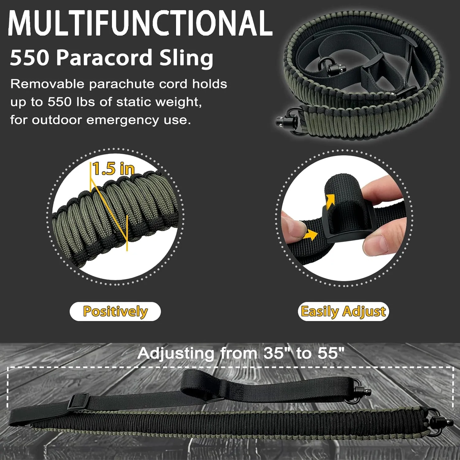 VVAAGG Two-Point Sling with QD Swivels, Durable Anti-Slip 2 Point QD Sling with Adjustable Length Strap