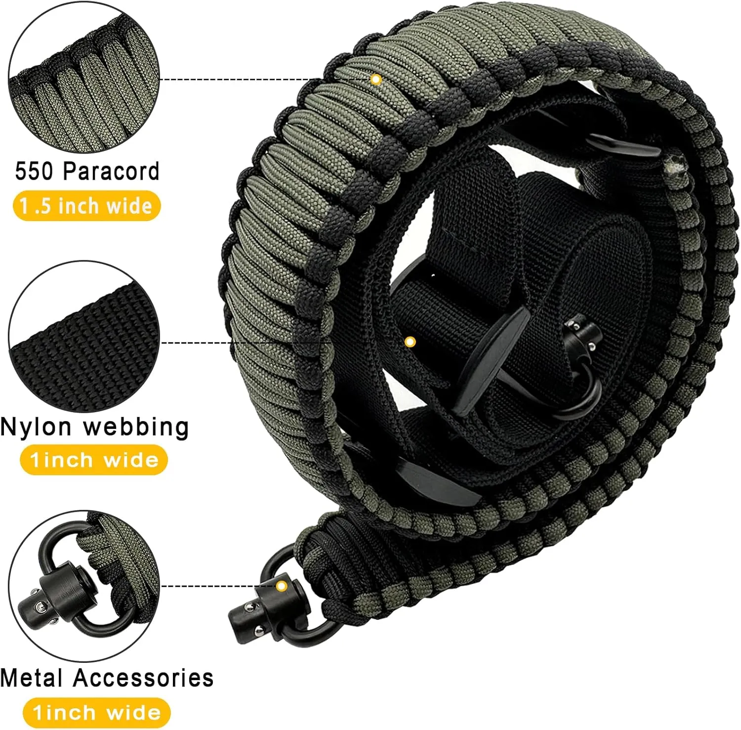 VVAAGG Two-Point Sling with QD Swivels, Durable Anti-Slip 2 Point QD Sling with Adjustable Length Strap