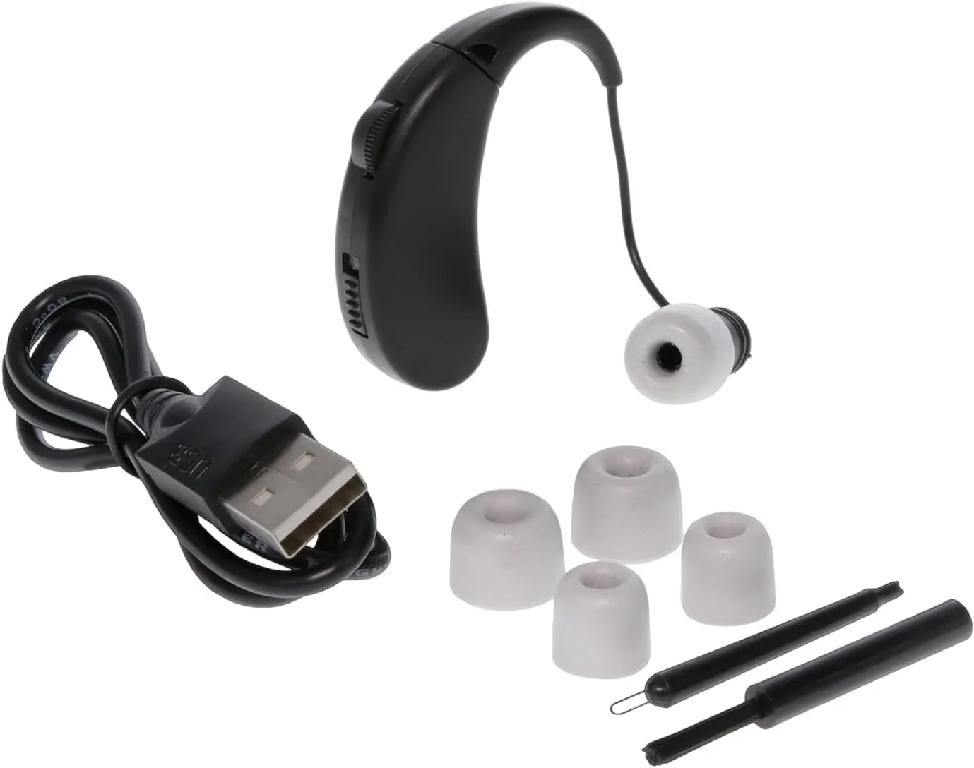 WALKER'S Ultra Ear BTE Rechargeable Compact Adjustable 22dB Noise Reduction Hunting Outdoor Sound Amplifier Hearing Enhancer | Ear Tips, USB Charging Cable, Cleaning Brush - Single