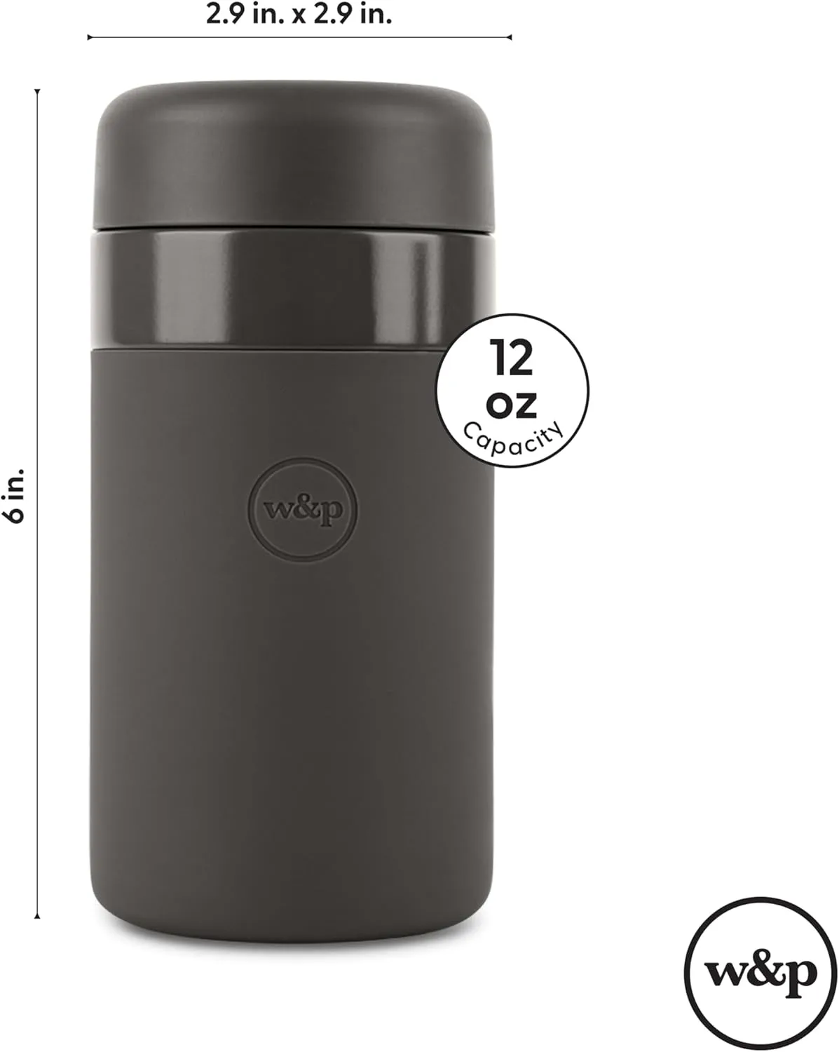 W&P Porter Insulated Bottle 12 oz | Clean Taste Ceramic Coating for Water, Coffee, & Tea | Wide Mouth Vacuum Insulated | Dishwasher Safe, Charcoal