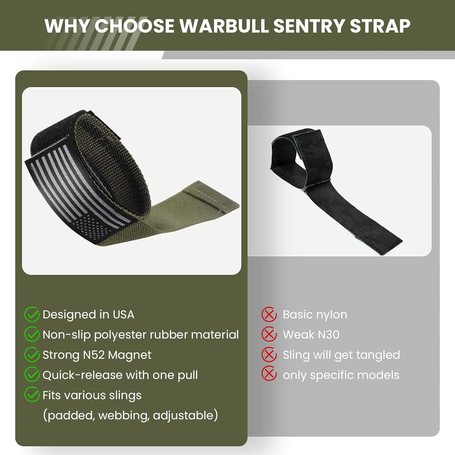Warbull Magnetic Sentry Strap Retainer Band, Quick Access Rifle Sling Strap, Adjustable Sling Keeper Retention Band, Ideal Gift as Gun Accessories for Rifle, Shotgun, Hunting, Shooting