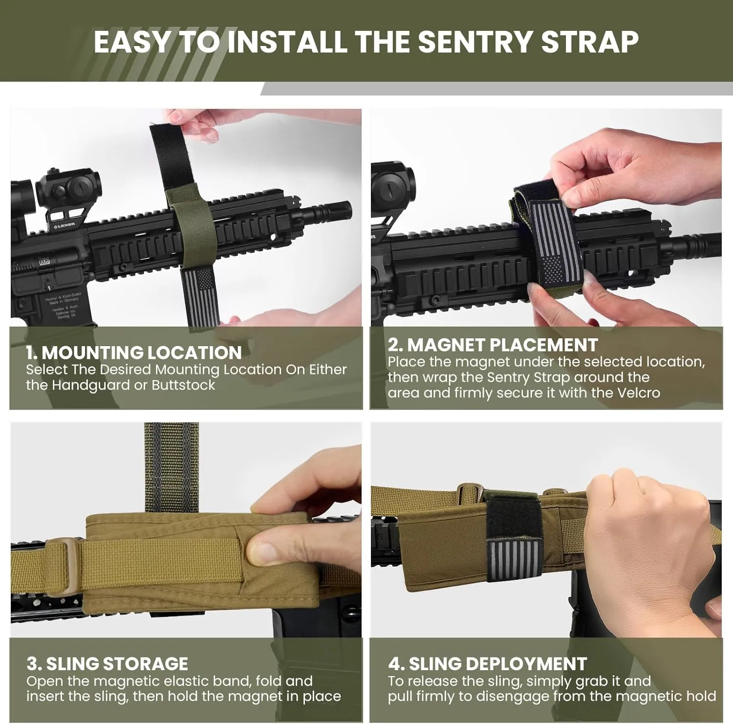 Warbull Magnetic Sentry Strap Retainer Band, Quick Access Rifle Sling Strap, Adjustable Sling Keeper Retention Band, Ideal Gift as Gun Accessories for Rifle, Shotgun, Hunting, Shooting