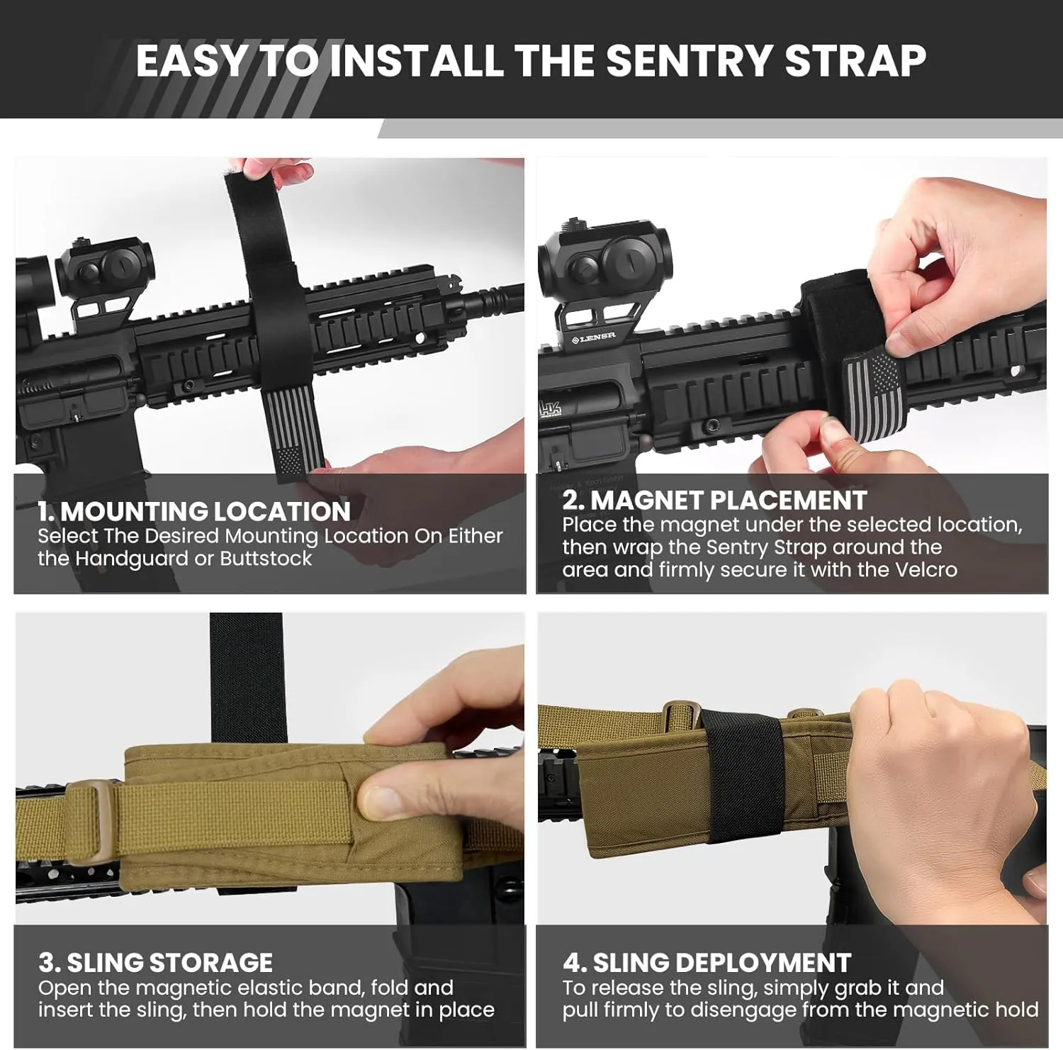 Warbull Magnetic Sentry Strap Retainer Band, Quick Access Rifle Sling Strap, Adjustable Sling Keeper Retention Band, Ideal Gift as Gun Accessories for Rifle, Shotgun, Hunting, Shooting
