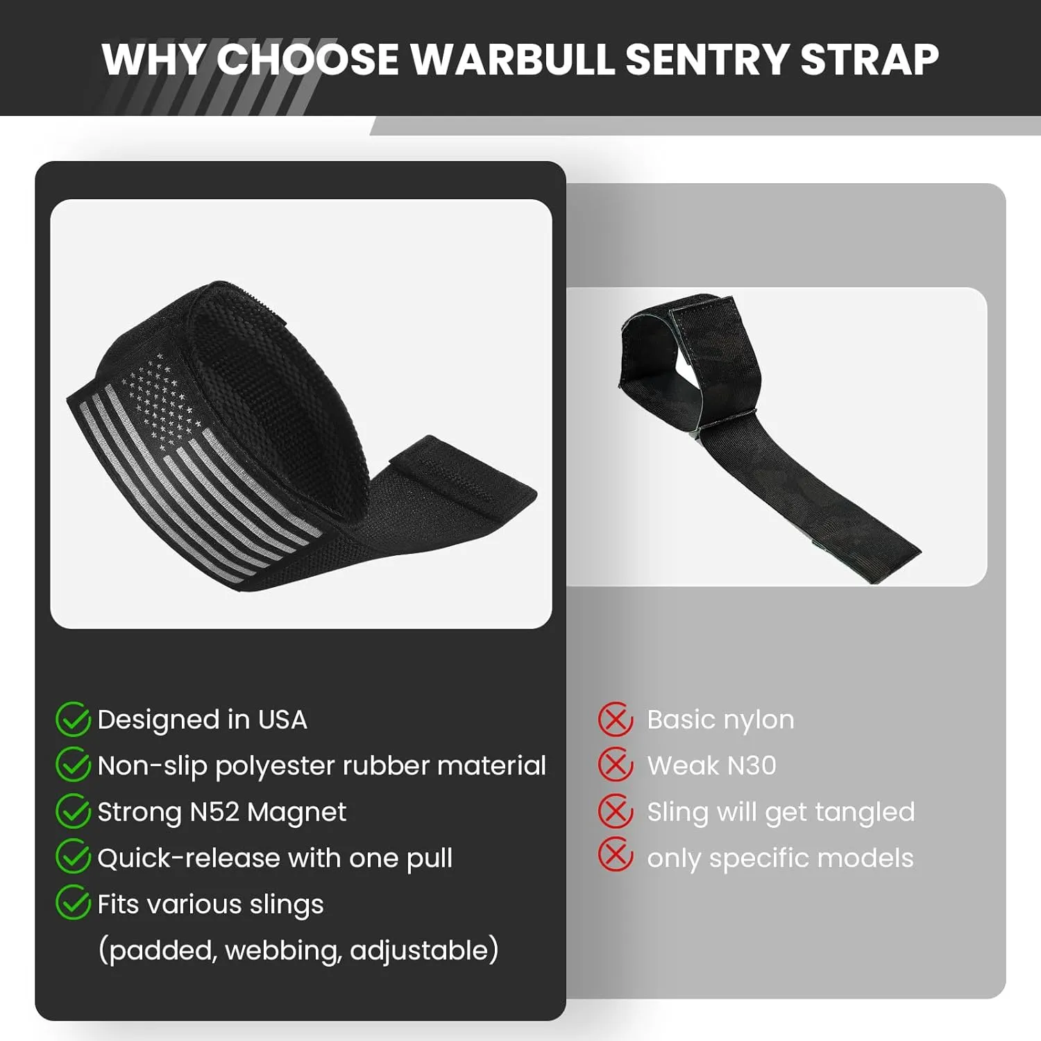 Warbull Magnetic Sentry Strap Retainer Band, Quick Access Rifle Sling Strap, Adjustable Sling Keeper Retention Band, Ideal Gift as Gun Accessories for Rifle, Shotgun, Hunting, Shooting