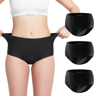 Washable Womens Incontinence Underwear 150ml High Absorbent Leak Proof Underwear for Women Bladder Leak Black 3pk 2XL