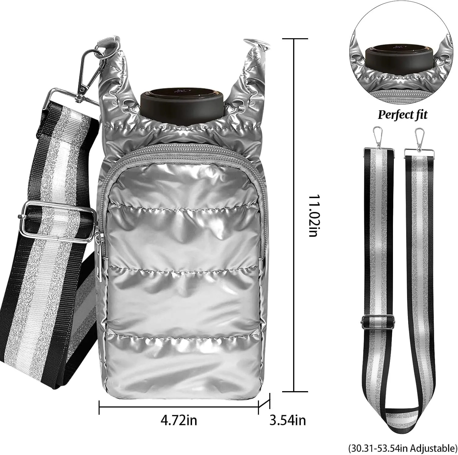 Water Bottle Holder with Strap Quilted Crossbody HydroBag Stylish Puffer Waterbottle Purses Water Bottle Sling Bag Water Bottle Accessories for Gifts Outdoor Travel Walking Hiking Camping
