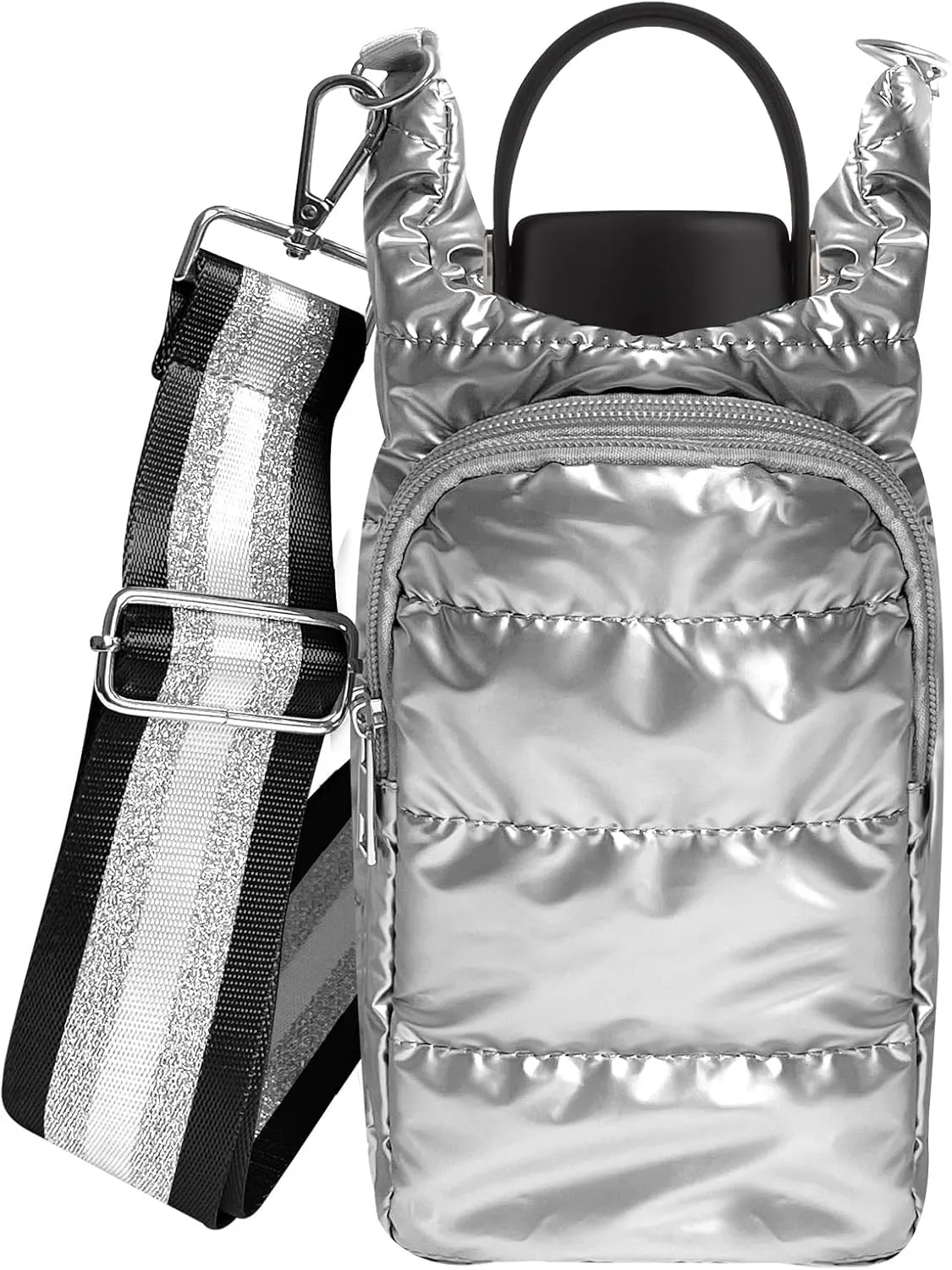 Water Bottle Holder with Strap Quilted Crossbody HydroBag Stylish Puffer Waterbottle Purses Water Bottle Sling Bag Water Bottle Accessories for Gifts Outdoor Travel Walking Hiking Camping
