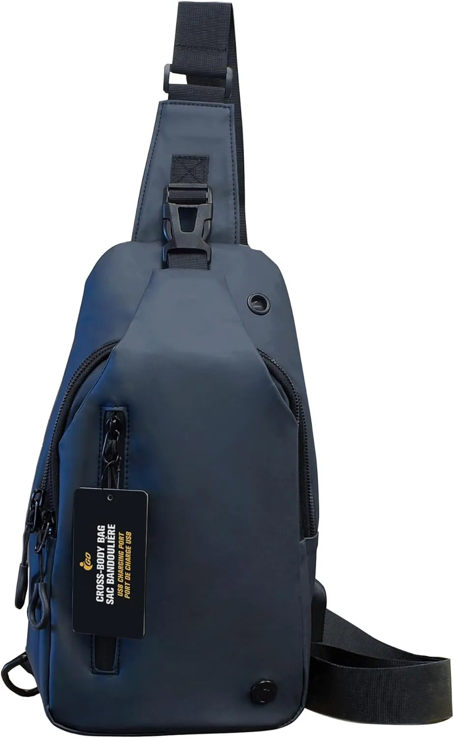 Water Repellent Cross-Body Sling Bag with USB Charging Port for Hiking, Travel, Sports, Running (Blue)