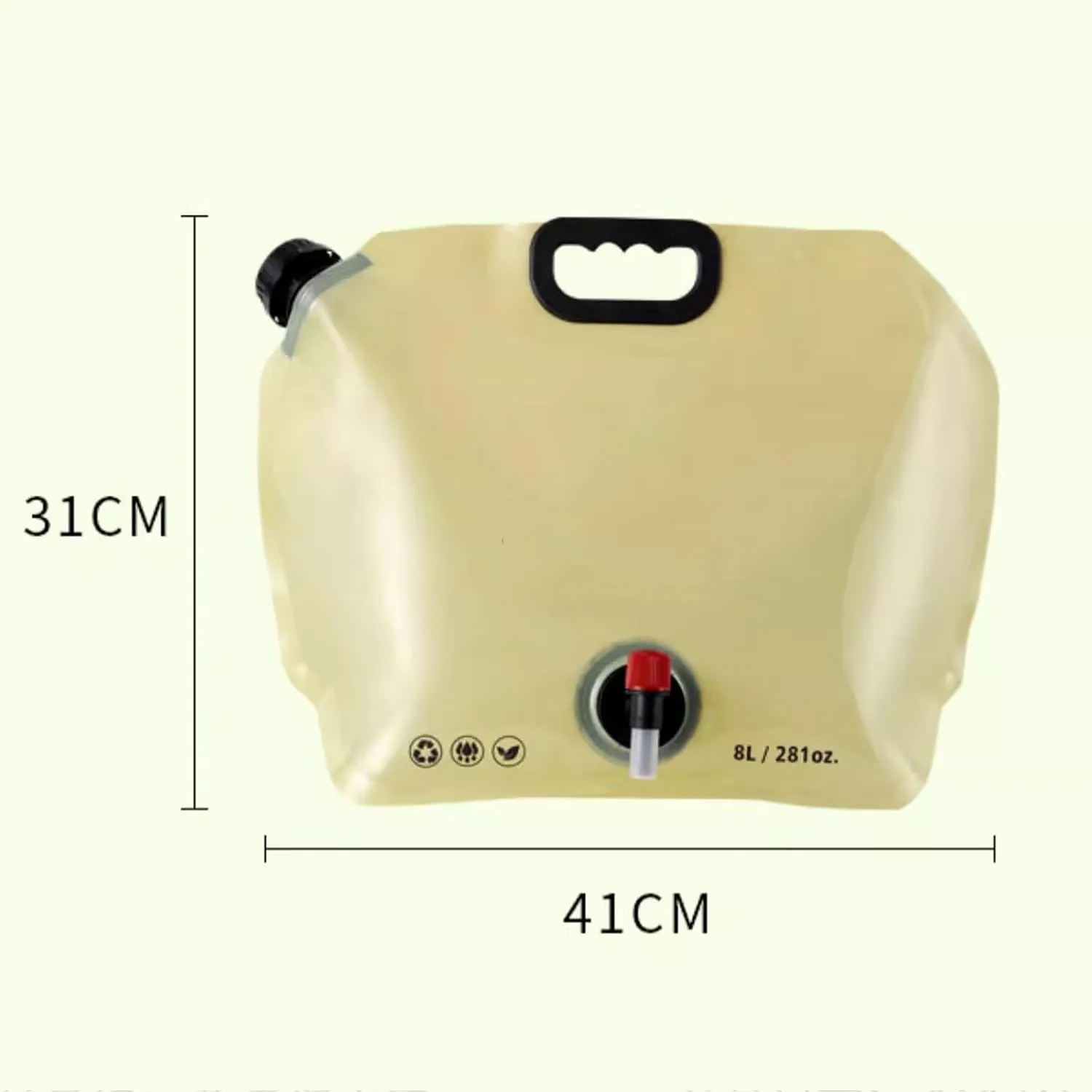 Water Storage Bladder 8L Foldable Plastic Water Storage Bag with Faucet Portable Water Tank with Capacity Water Level Line for Camping, Hiking, Emergency Water Storage(Brass,2 Pieces)