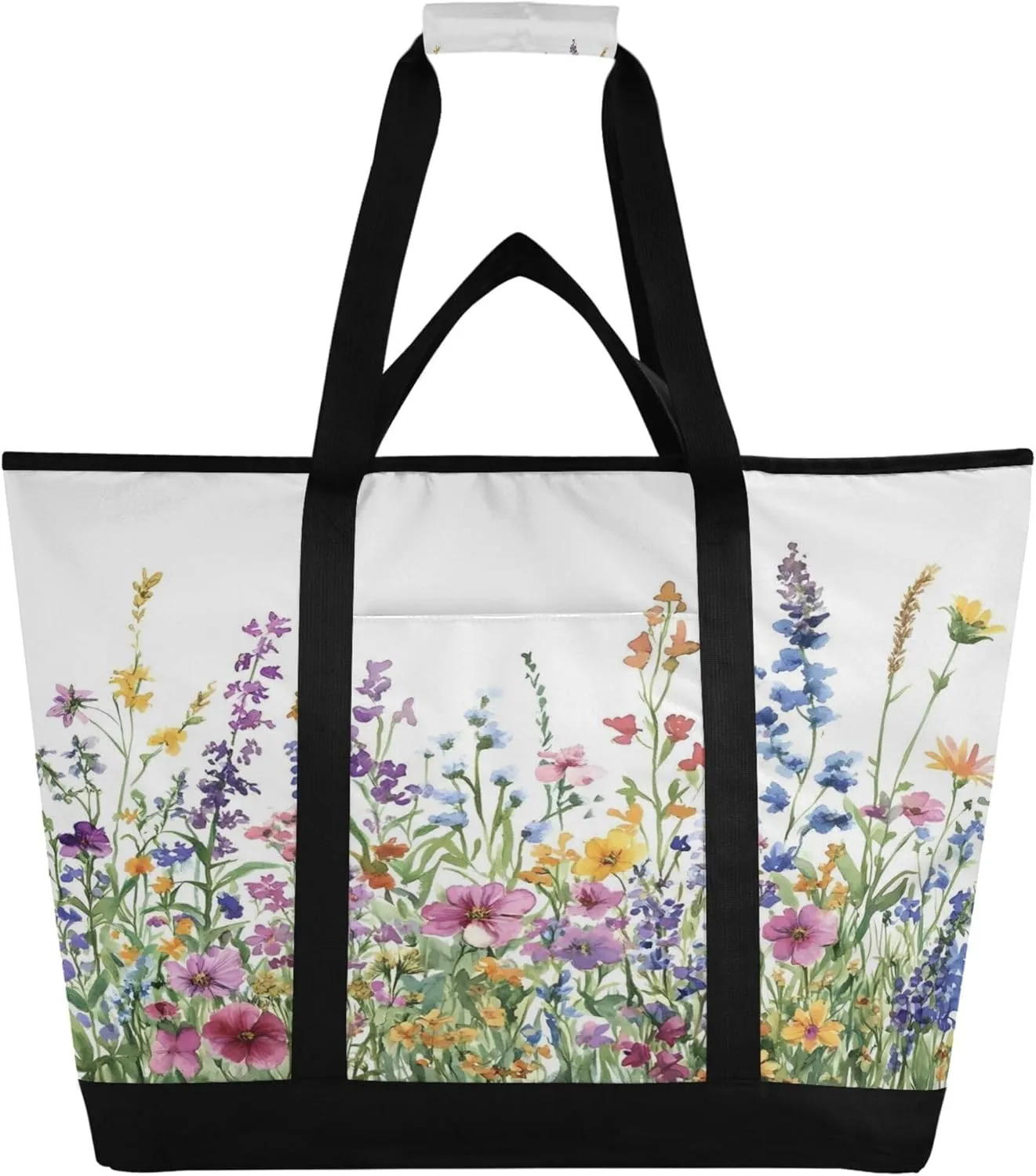 Watercolor Wildflower Reusable Insulated Cooler Bag with Ice Pack Compartment - Large 241L Waterproof Thermal Grocery Tote for Picnic Beach Camping Lunch Storage