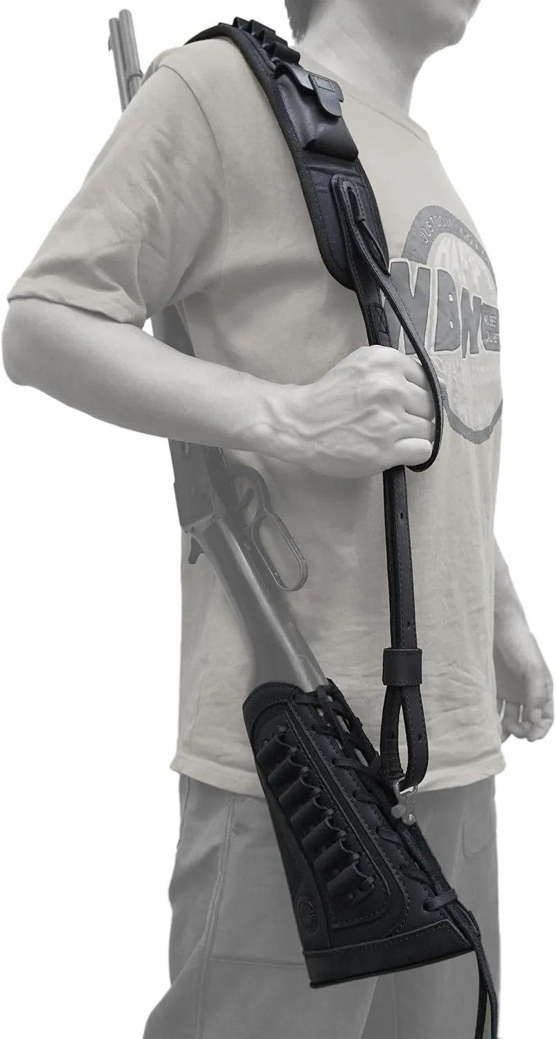 WAYNE'S DOG Canvas Leather Rifle Buttstock Cover with Match Gun Sling Shell Holder