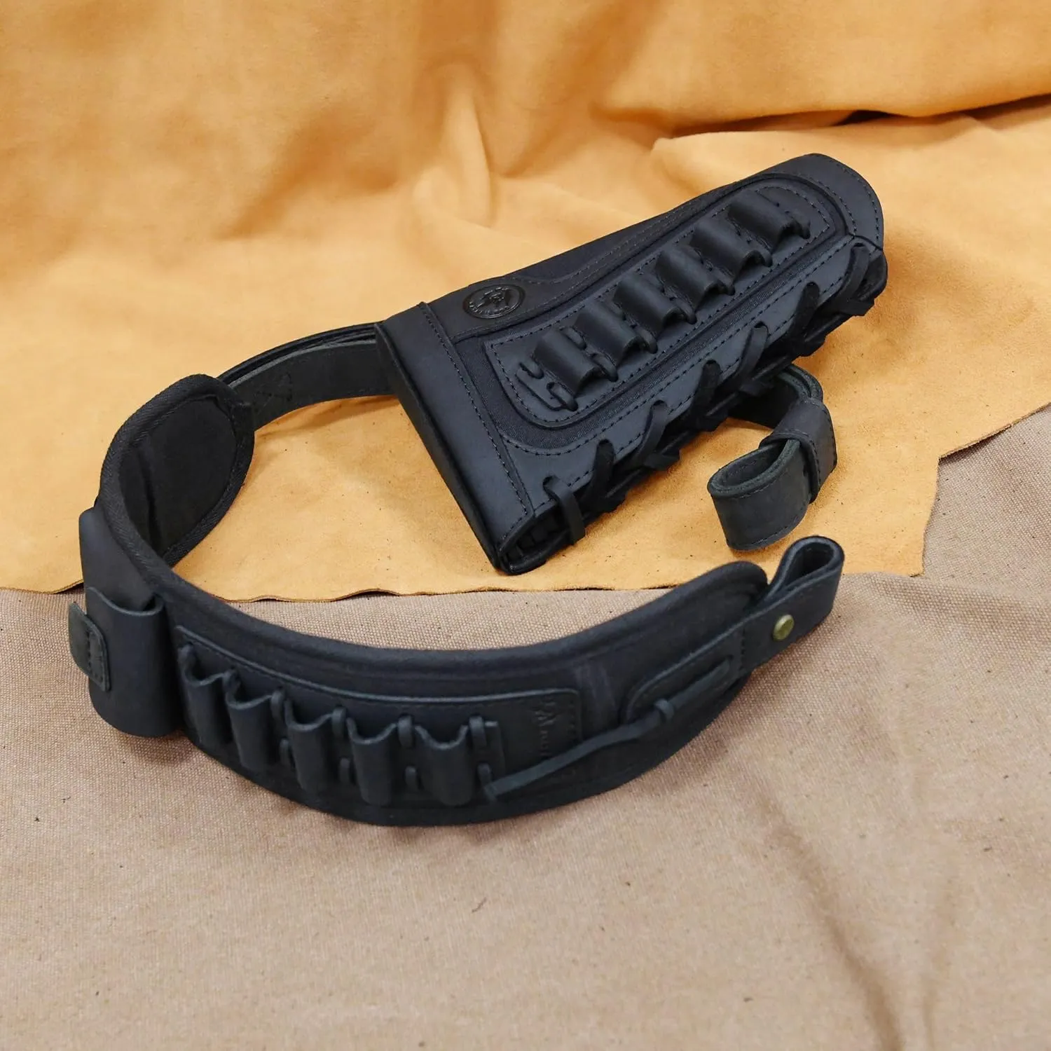 WAYNE'S DOG Canvas Leather Rifle Buttstock Cover with Match Gun Sling Shell Holder