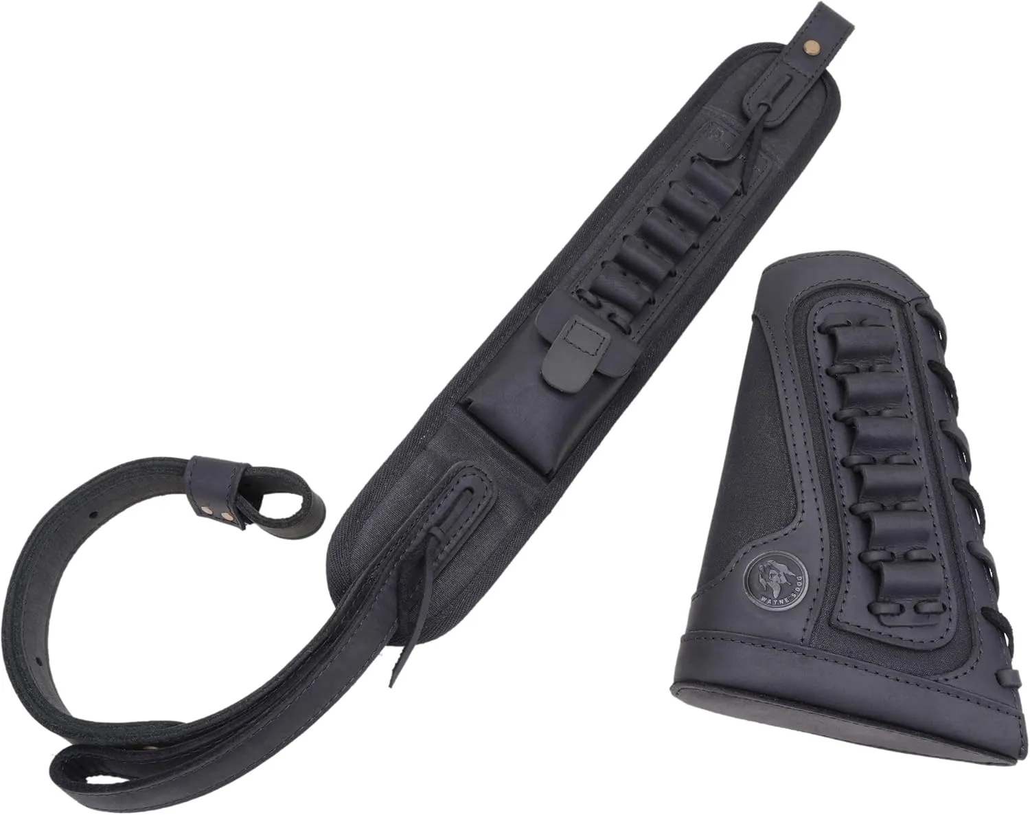 WAYNE'S DOG Canvas Leather Rifle Buttstock Cover with Match Gun Sling Shell Holder