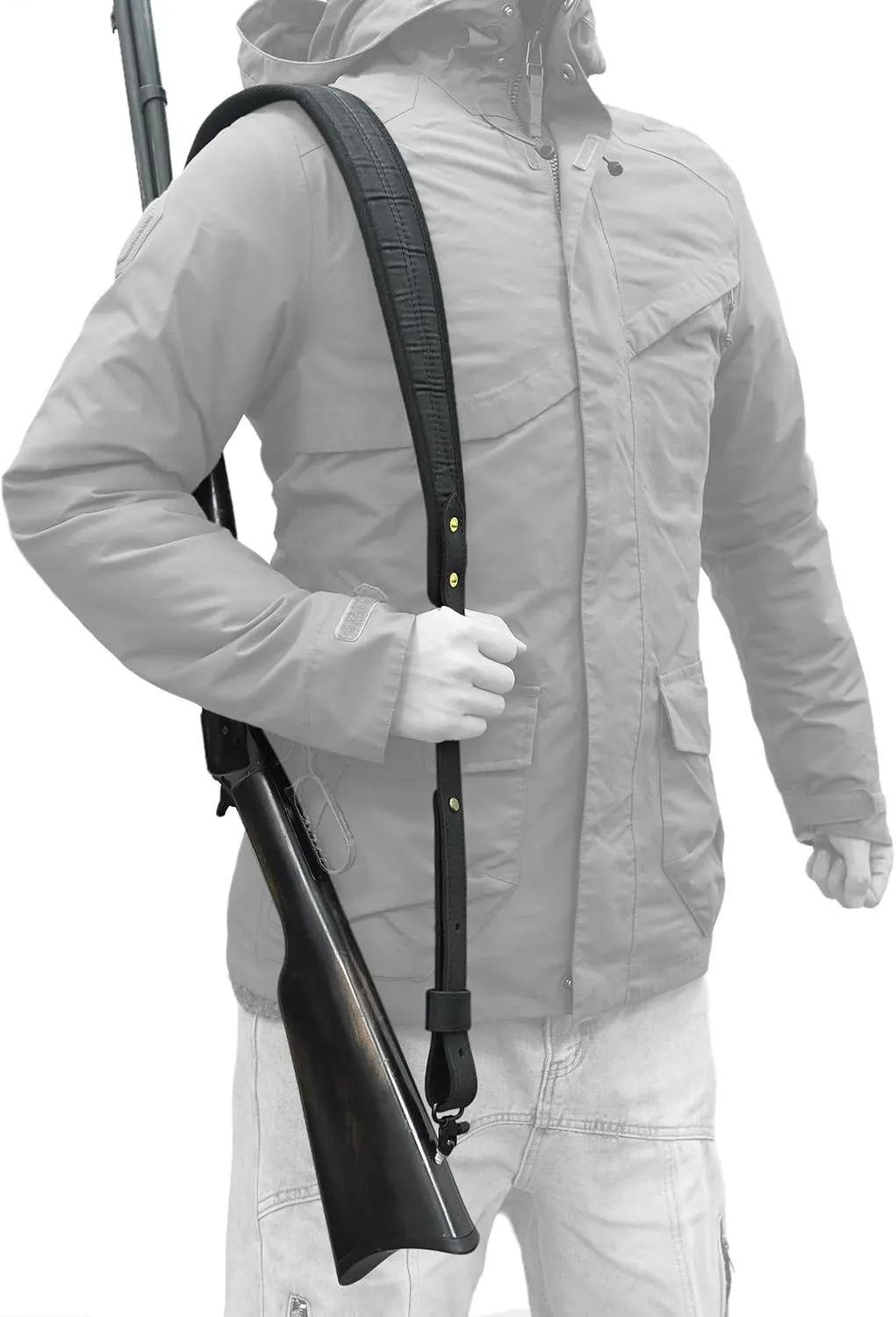 WAYNE'S DOG Canvas Leather Rifle Sling with Swivels, Coffee & Black Hunting Shooting Gun Strap