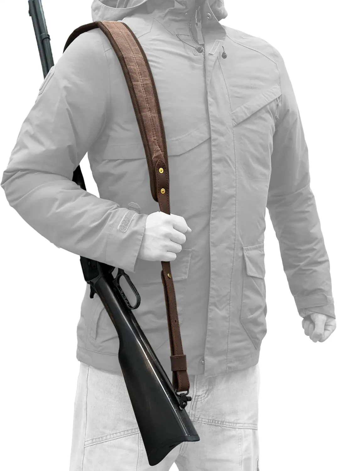 WAYNE'S DOG Canvas Leather Rifle Sling with Swivels, Coffee & Black Hunting Shooting Gun Strap