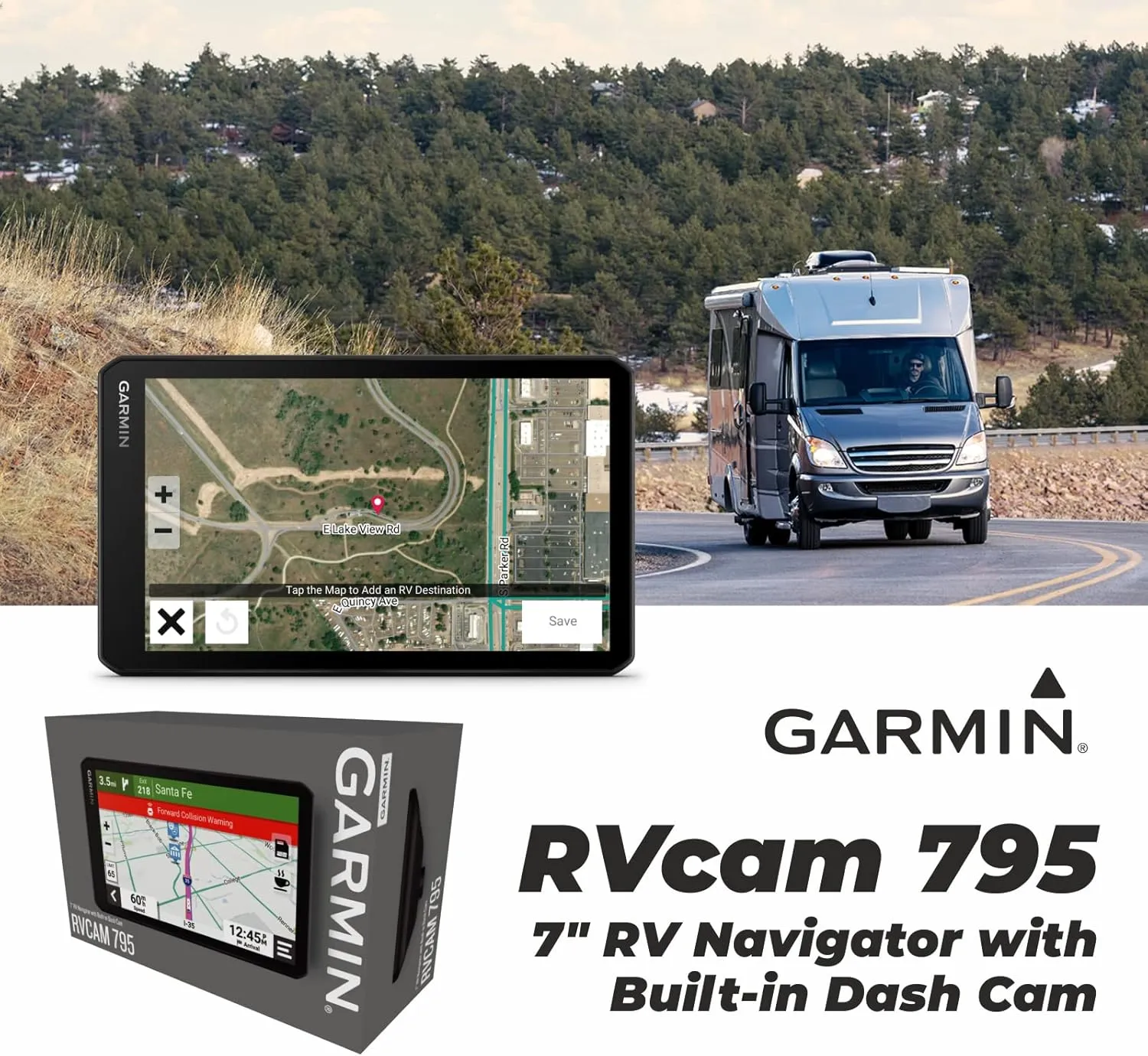 Wearable4U - Garmin RV Cam 795, Large, Easy-to-Read 7 GPS RV Navigator, Built-in Dash Cam, Automatic Incident Detection, Custom RV Routing with Power Pack Bundle