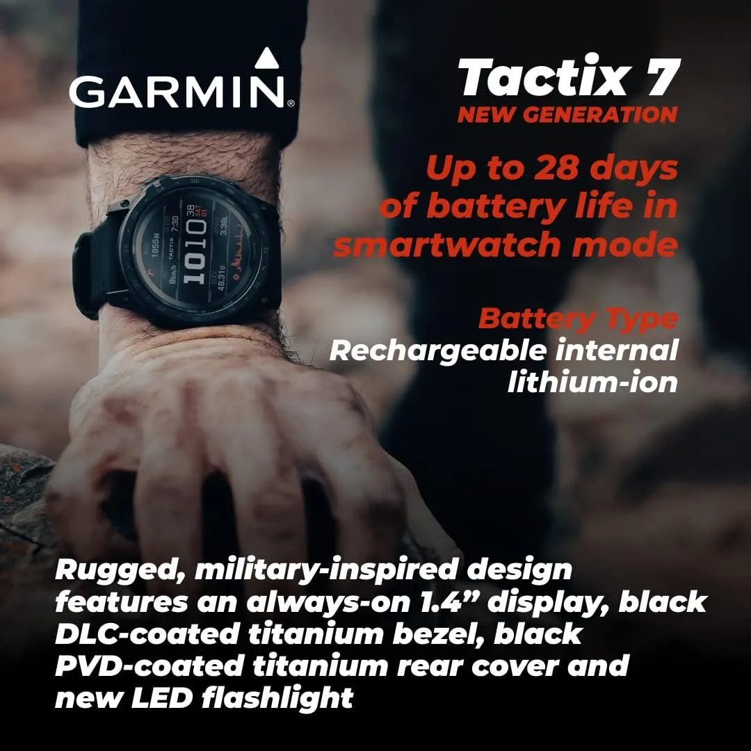 Wearable4U Garmin tactix 7 Pro Ballistic GPS Tactical Smartwatch Bundle (tactix 7 Pro Ballistic,  Black Earbuds)