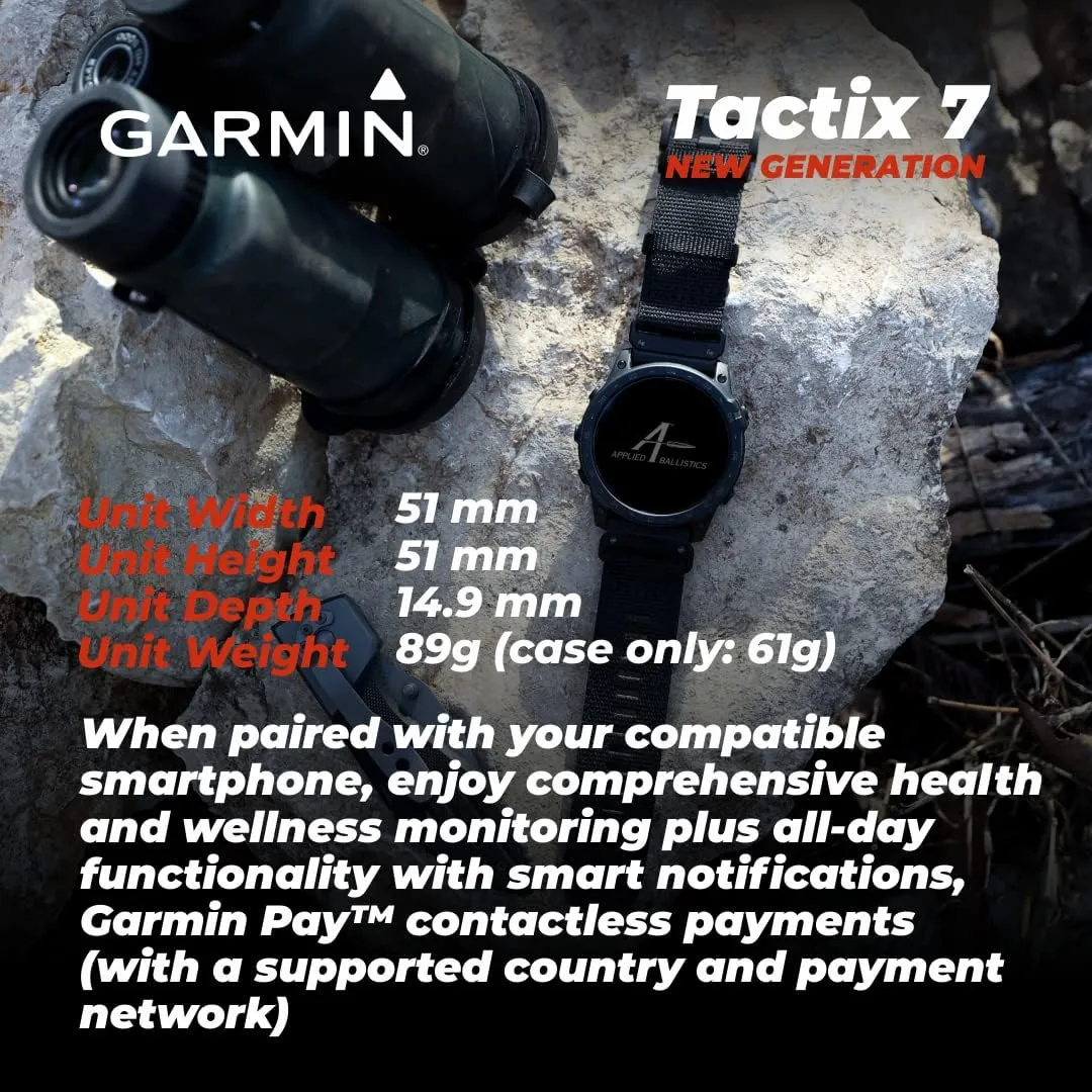 Wearable4U Garmin tactix 7 Pro Ballistic GPS Tactical Smartwatch Bundle (tactix 7 Pro Ballistic,  Black Earbuds)