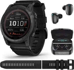 Wearable4U Garmin tactix 7 Pro Ballistic GPS Tactical Smartwatch Bundle (tactix 7 Pro Ballistic,  Black Earbuds)