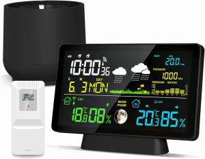 Weather Station Wireless Indoor Outdoor with Rain Gauge, Home Weather Station with Thermometer, Atomic Clock, Humidity Monitor, Weather Forecast and Barometer, Digital Rain Gauges Outdoors Best Rated