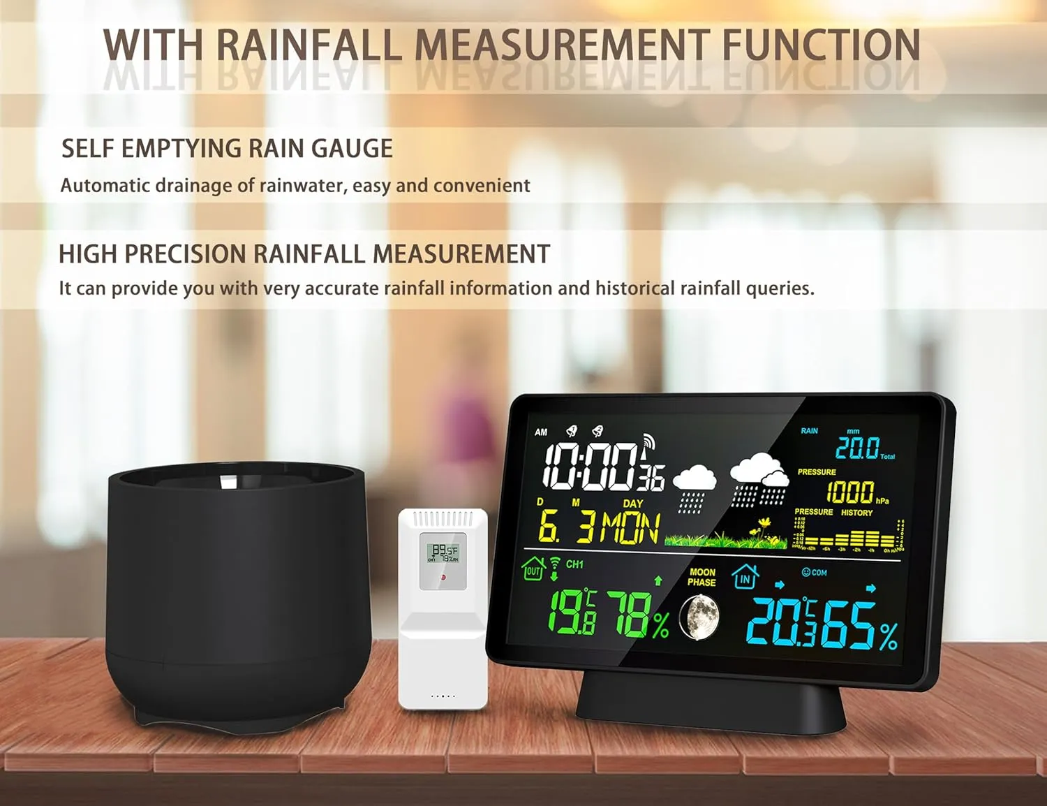 Weather Station Wireless Indoor Outdoor with Rain Gauge, Home Weather Station with Thermometer, Atomic Clock, Humidity Monitor, Weather Forecast and Barometer, Digital Rain Gauges Outdoors Best Rated