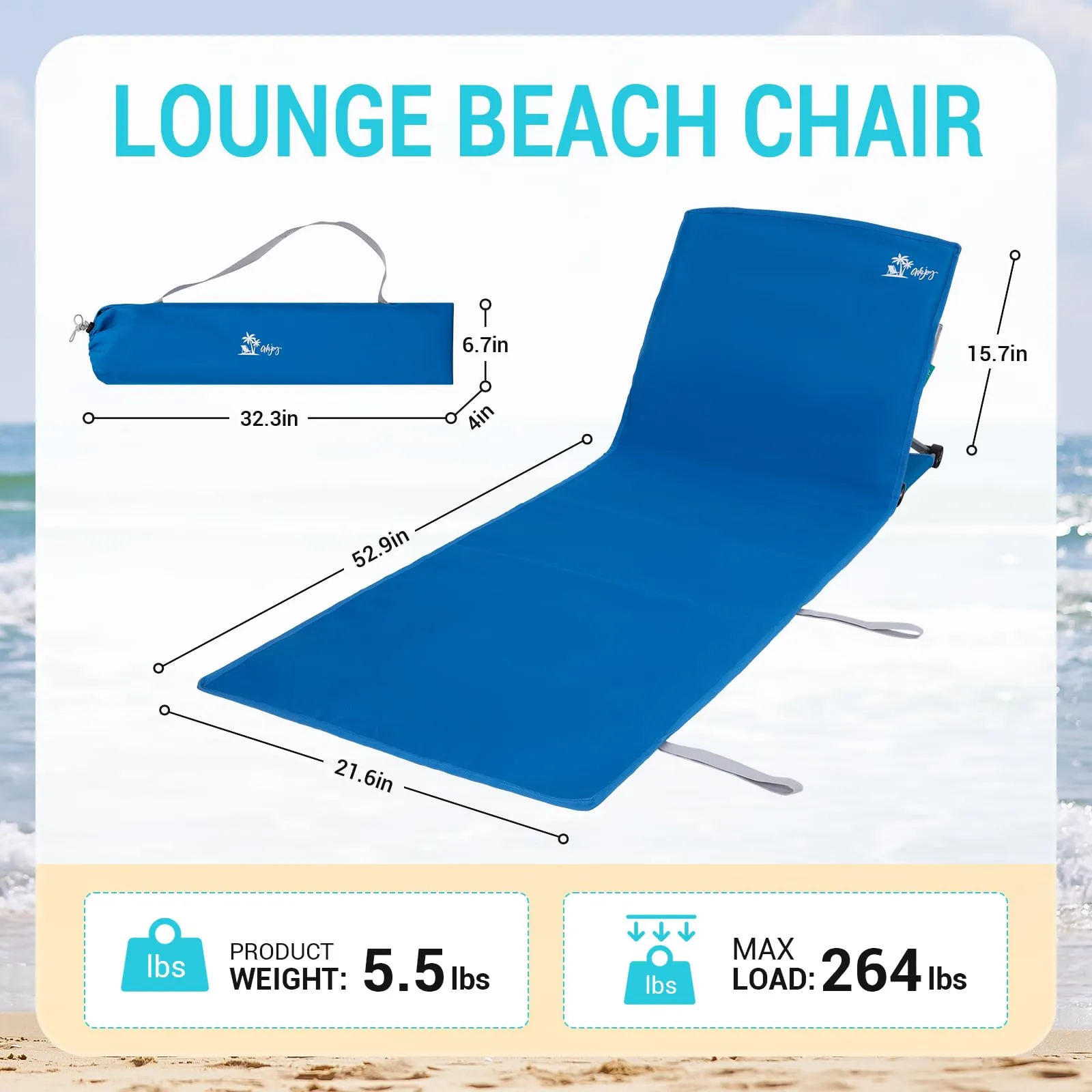 WEJOY Folding Adjustable Back Fabric Beach Lounger
